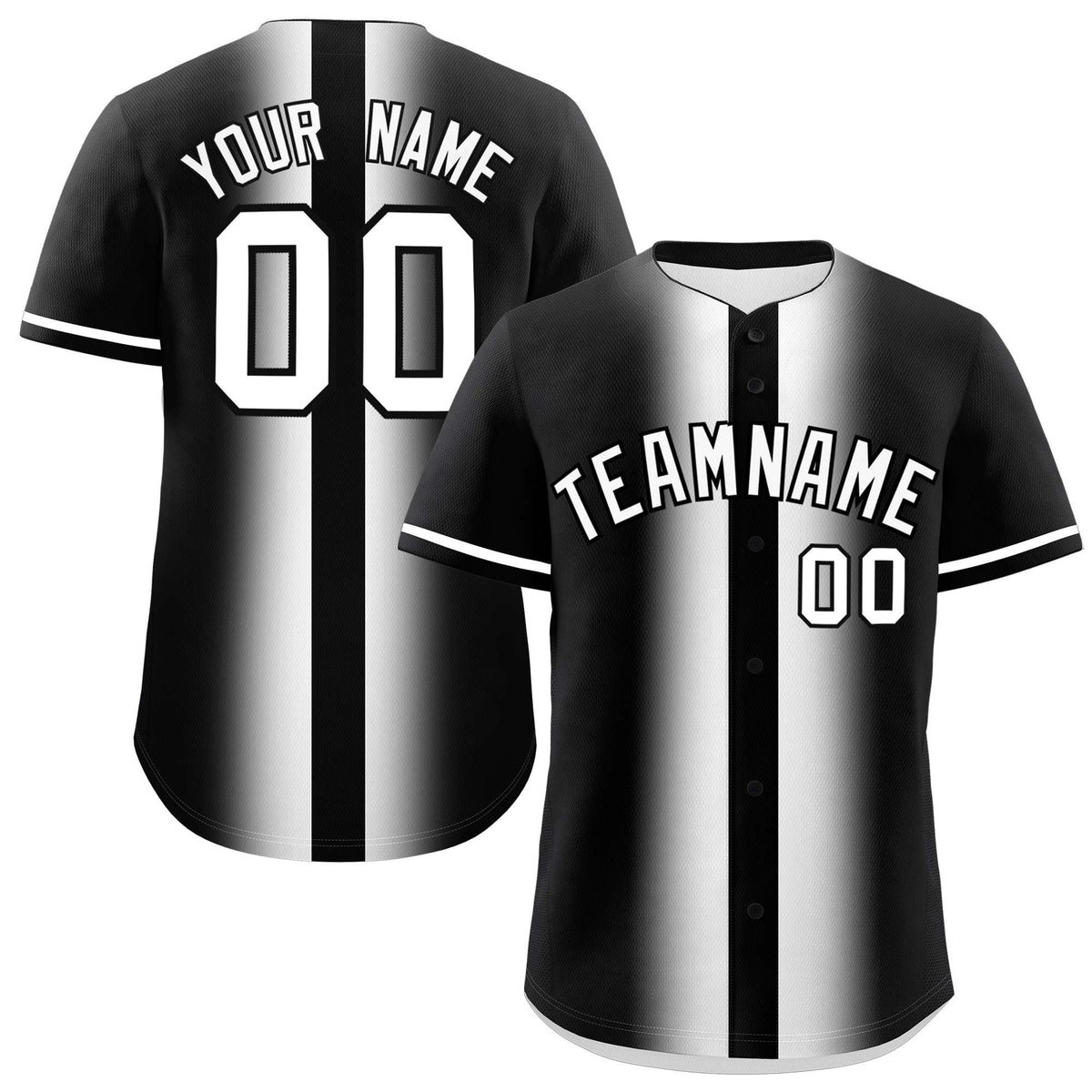 Custom Black White Lapel Gradient Fashion Authentic Baseball Jersey| KXKSHOP