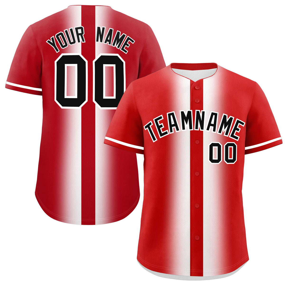 Custom Red White Lapel Gradient Fashion Authentic Baseball Jersey| KXKSHOP