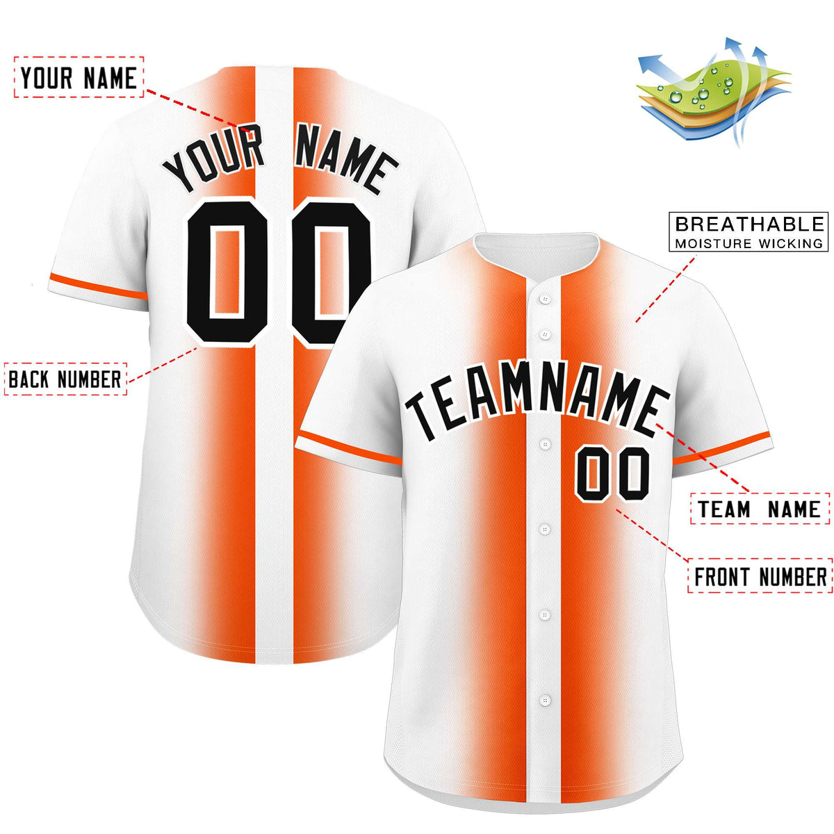 Custom White Orange Lapel Gradient Fashion Authentic Baseball Jersey| KXKSHOP