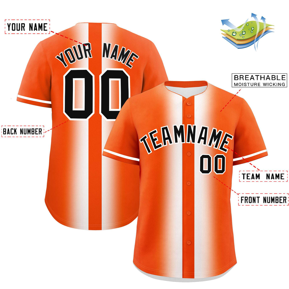 Custom Orange White Lapel Gradient Fashion Authentic Baseball Jersey| KXKSHOP