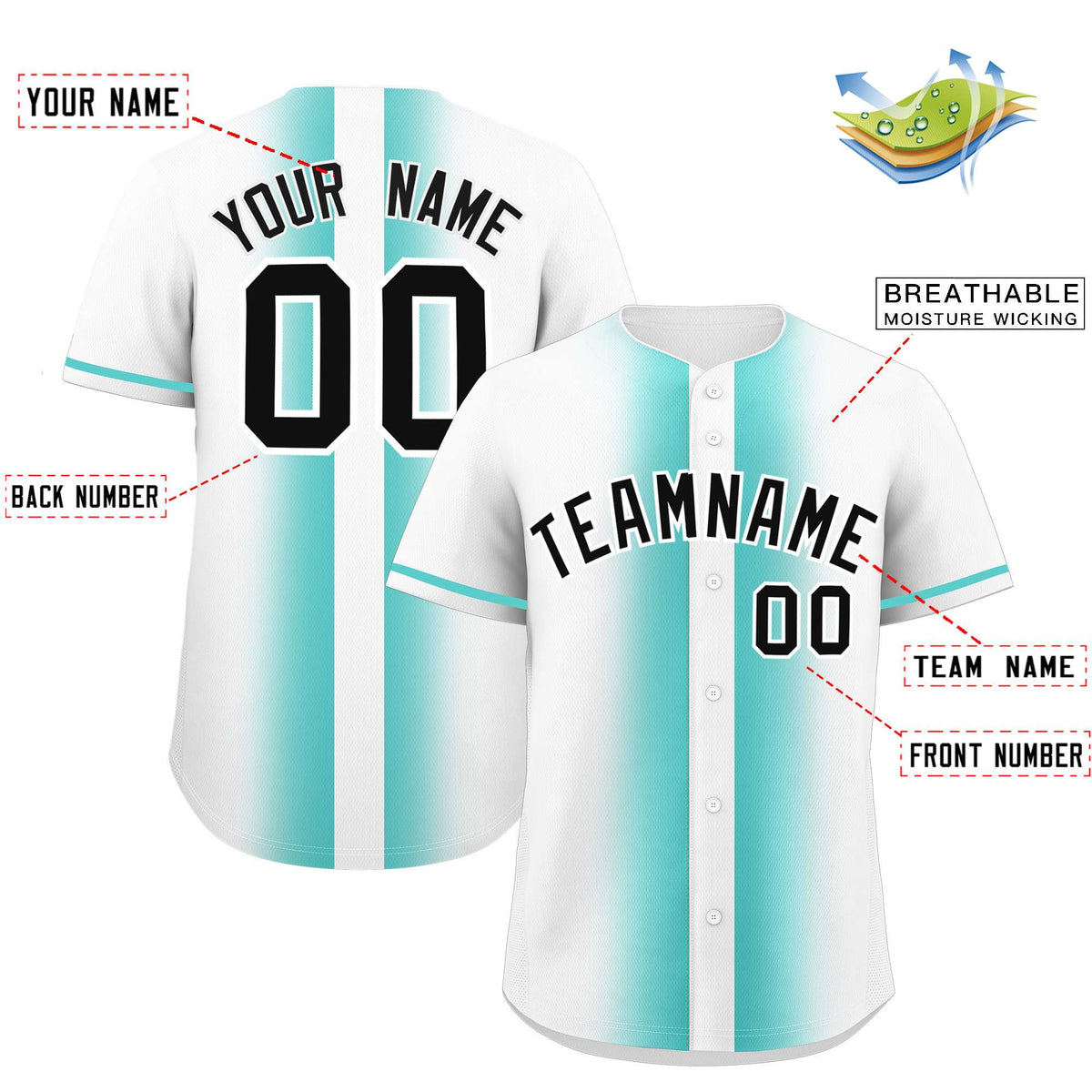 Custom White Bright Green Lapel Gradient Fashion Authentic Baseball Jersey| KXKSHOP