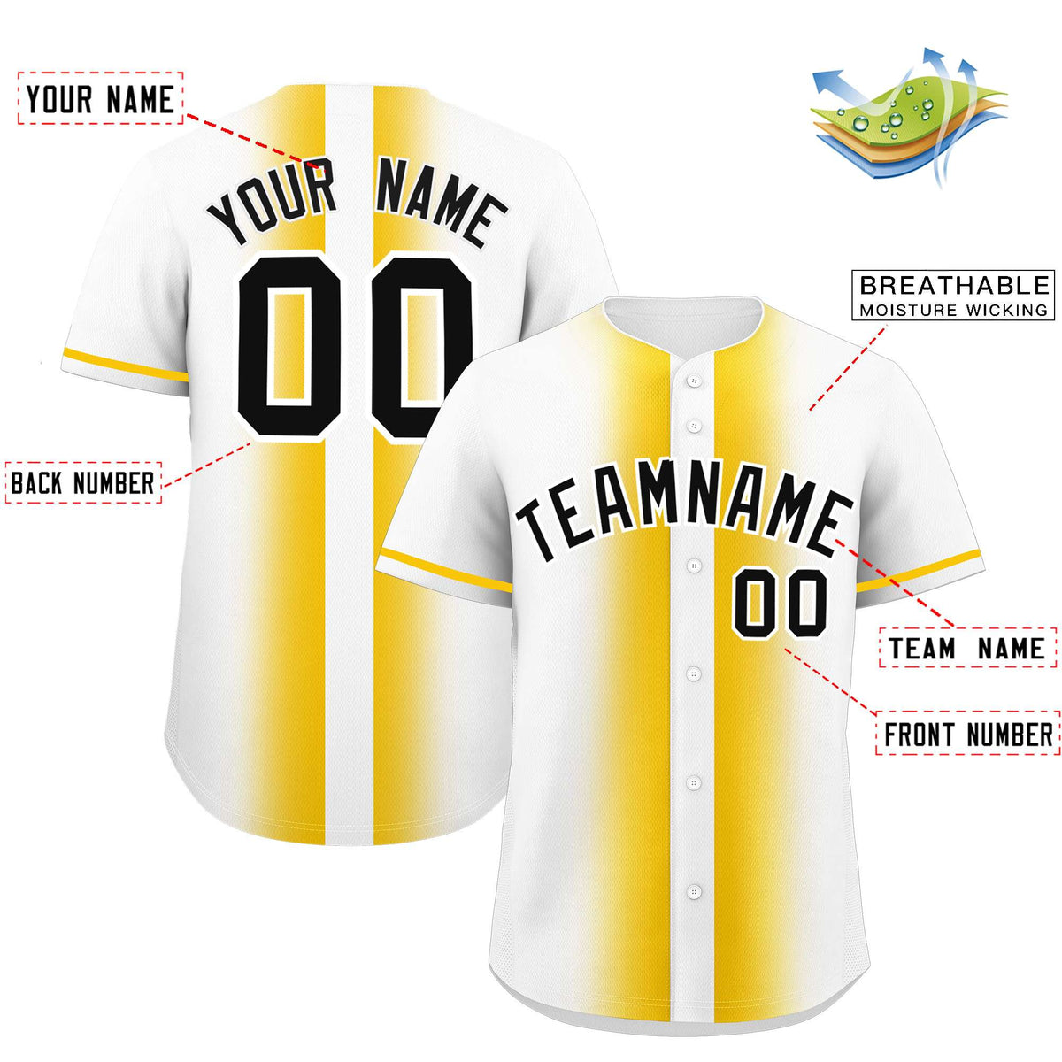 Custom White Gold Lapel Gradient Fashion Authentic Baseball Jersey| KXKSHOP