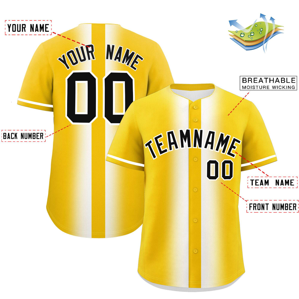 Custom Gold White Lapel Gradient Fashion Authentic Baseball Jersey| KXKSHOP