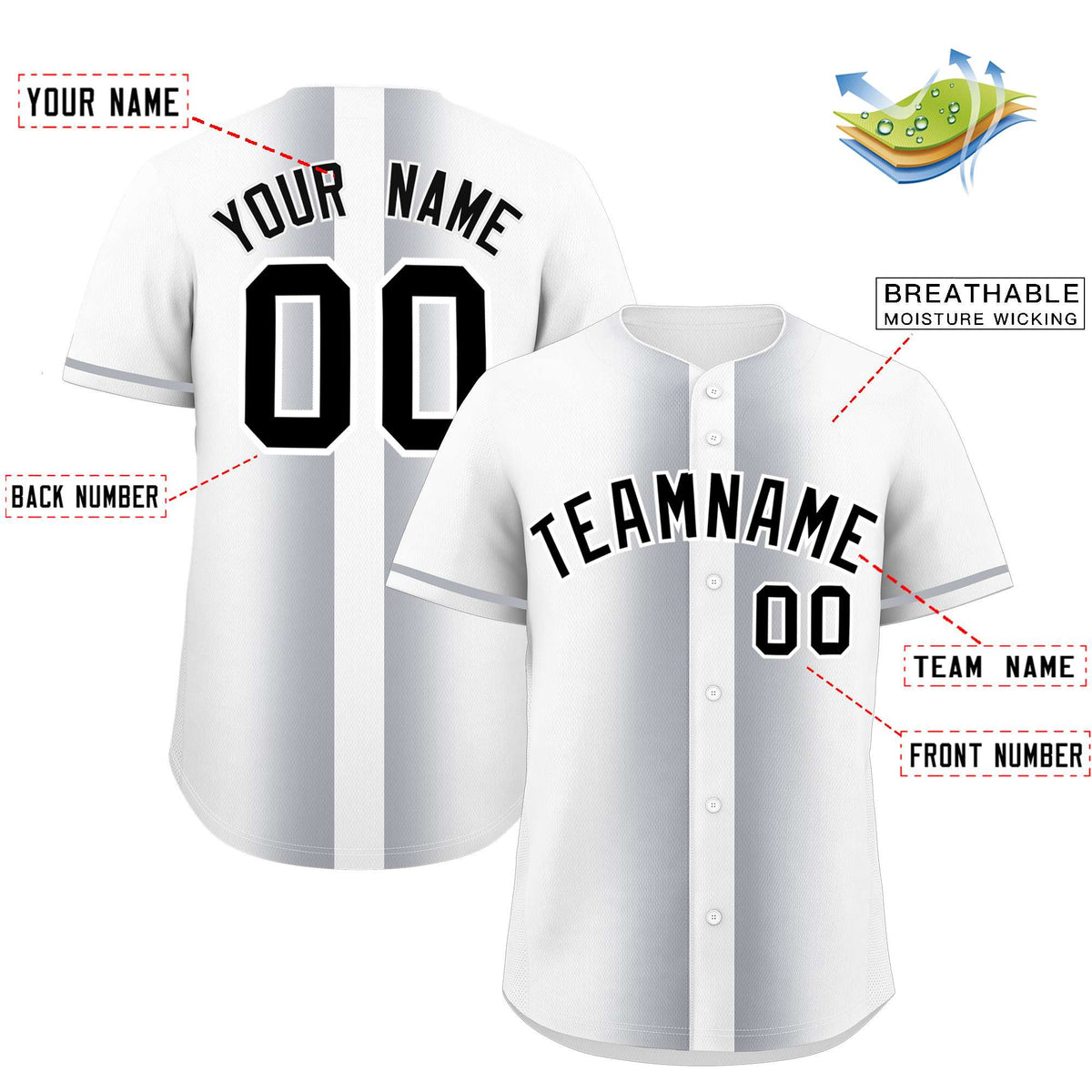 Custom White Silver Lapel Gradient Fashion Authentic Baseball Jersey| KXKSHOP
