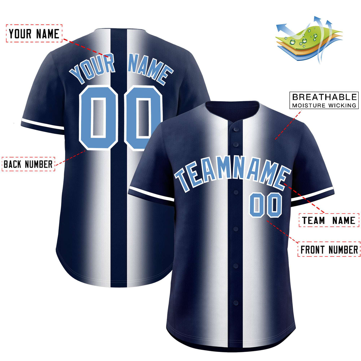 Custom Navy White Lapel Gradient Fashion Authentic Baseball Jersey| KXKSHOP
