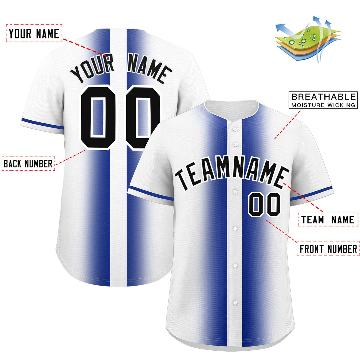 Custom White Royal Lapel Gradient Fashion Authentic Baseball Jersey| KXKSHOP
