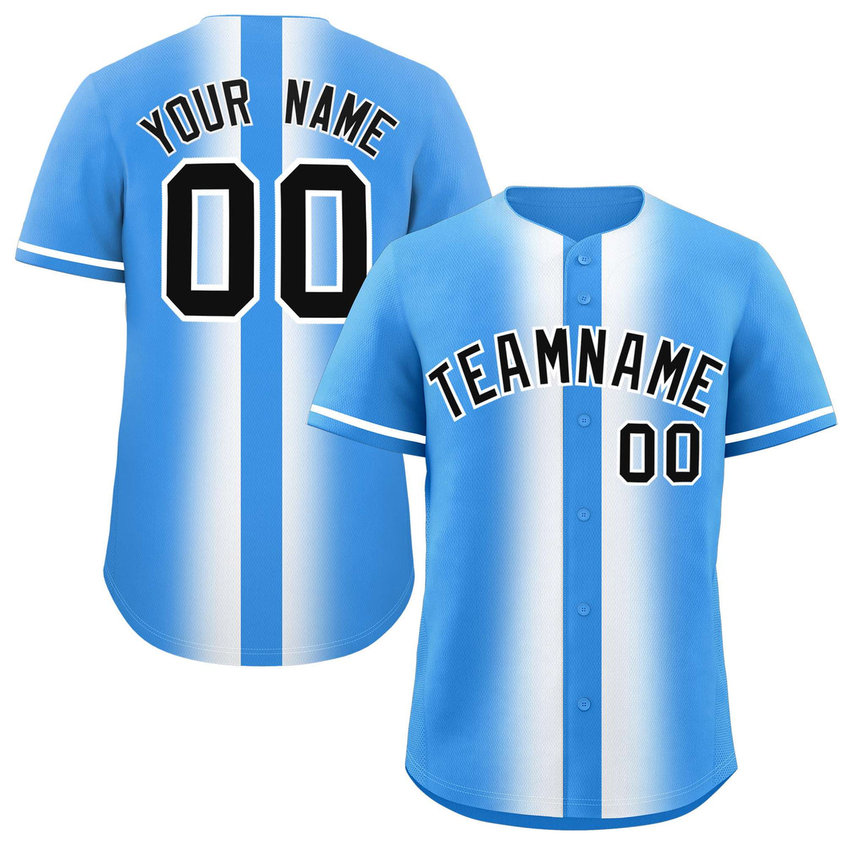 Custom Powder Blue White Lapel Gradient Fashion Authentic Baseball Jersey| KXKSHOP