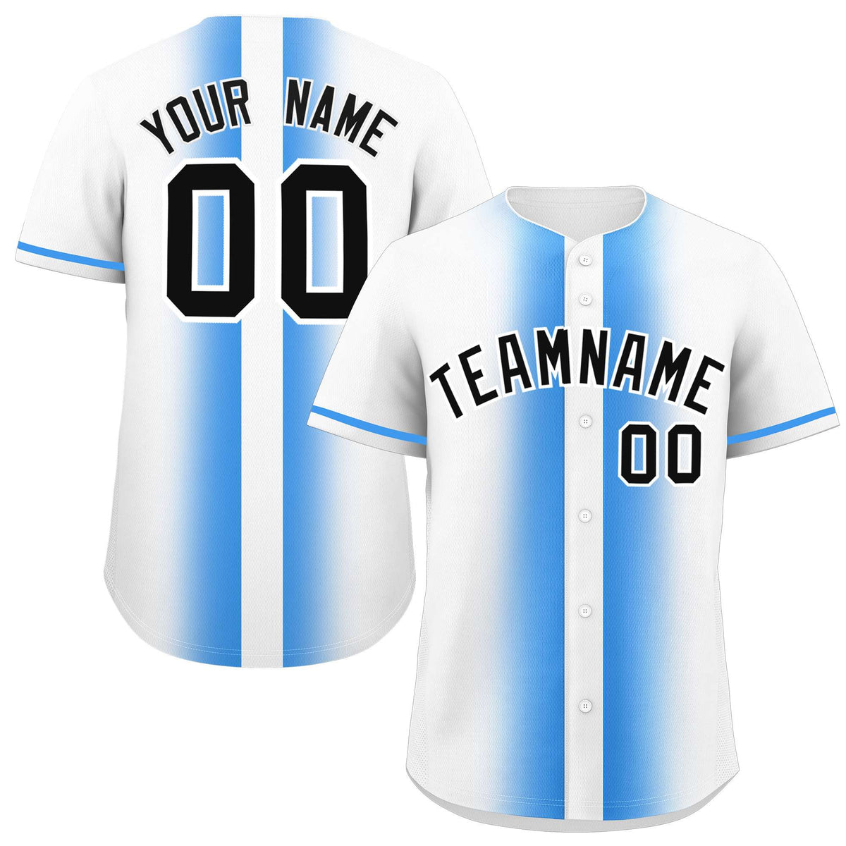 Custom White Powder Blue Lapel Gradient Fashion Authentic Baseball Jersey| KXKSHOP