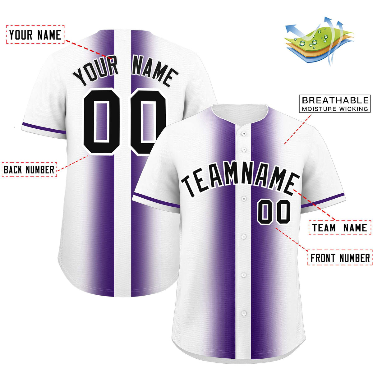 Custom White Purple Lapel Gradient Fashion Authentic Baseball Jersey| KXKSHOP