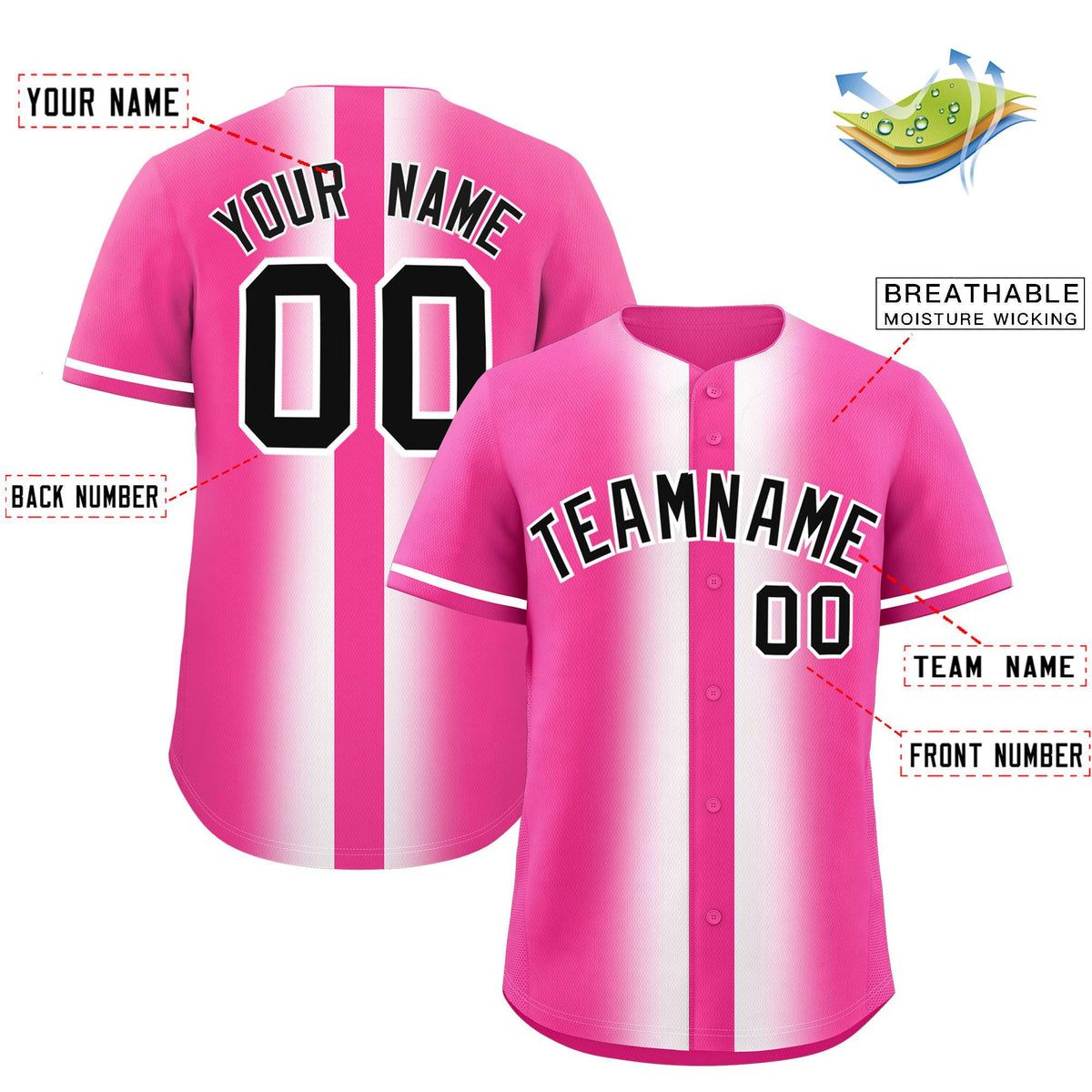 Custom Pink White Lapel Gradient Fashion Authentic Baseball Jersey| KXKSHOP