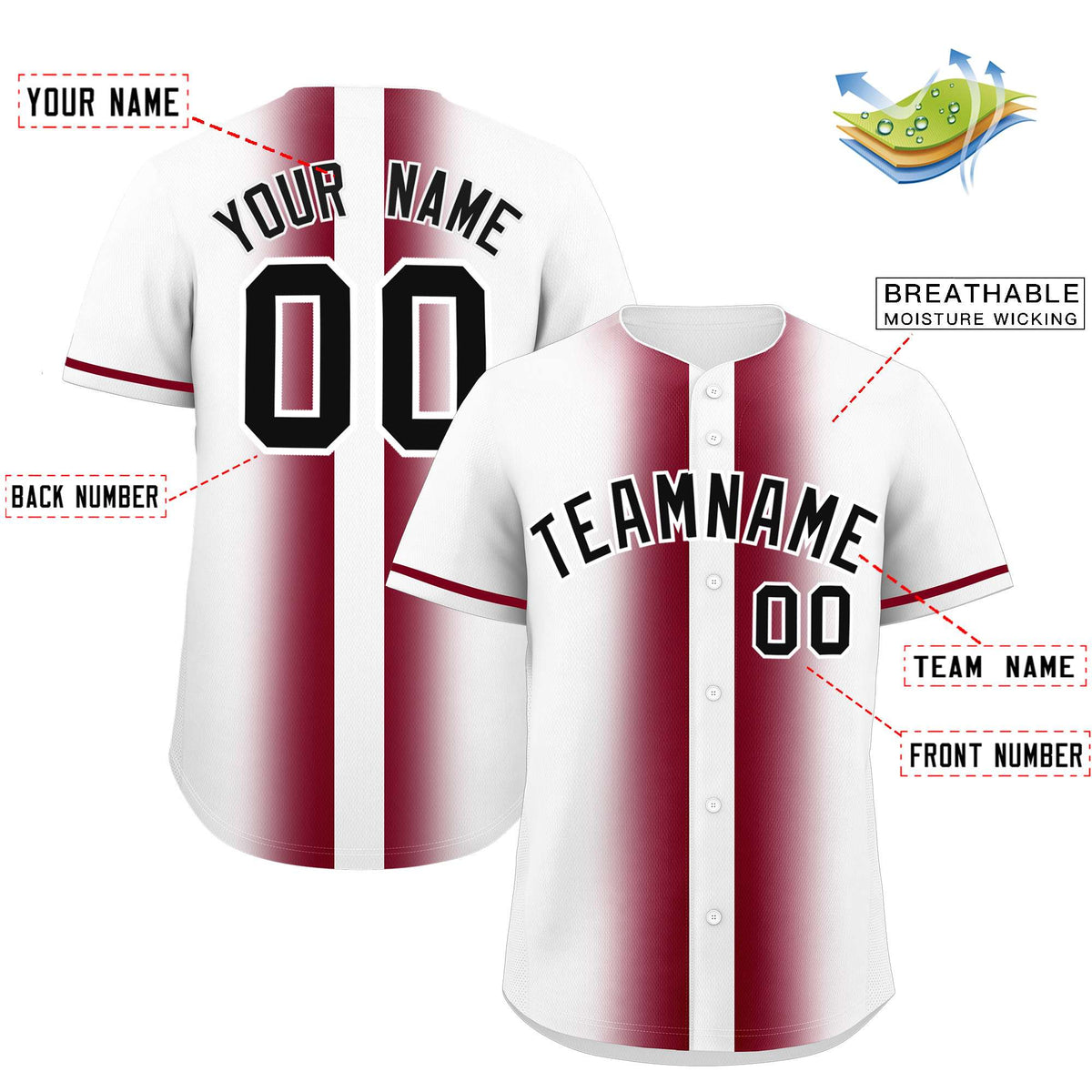 Custom White Crimson Lapel Gradient Fashion Authentic Baseball Jersey| KXKSHOP