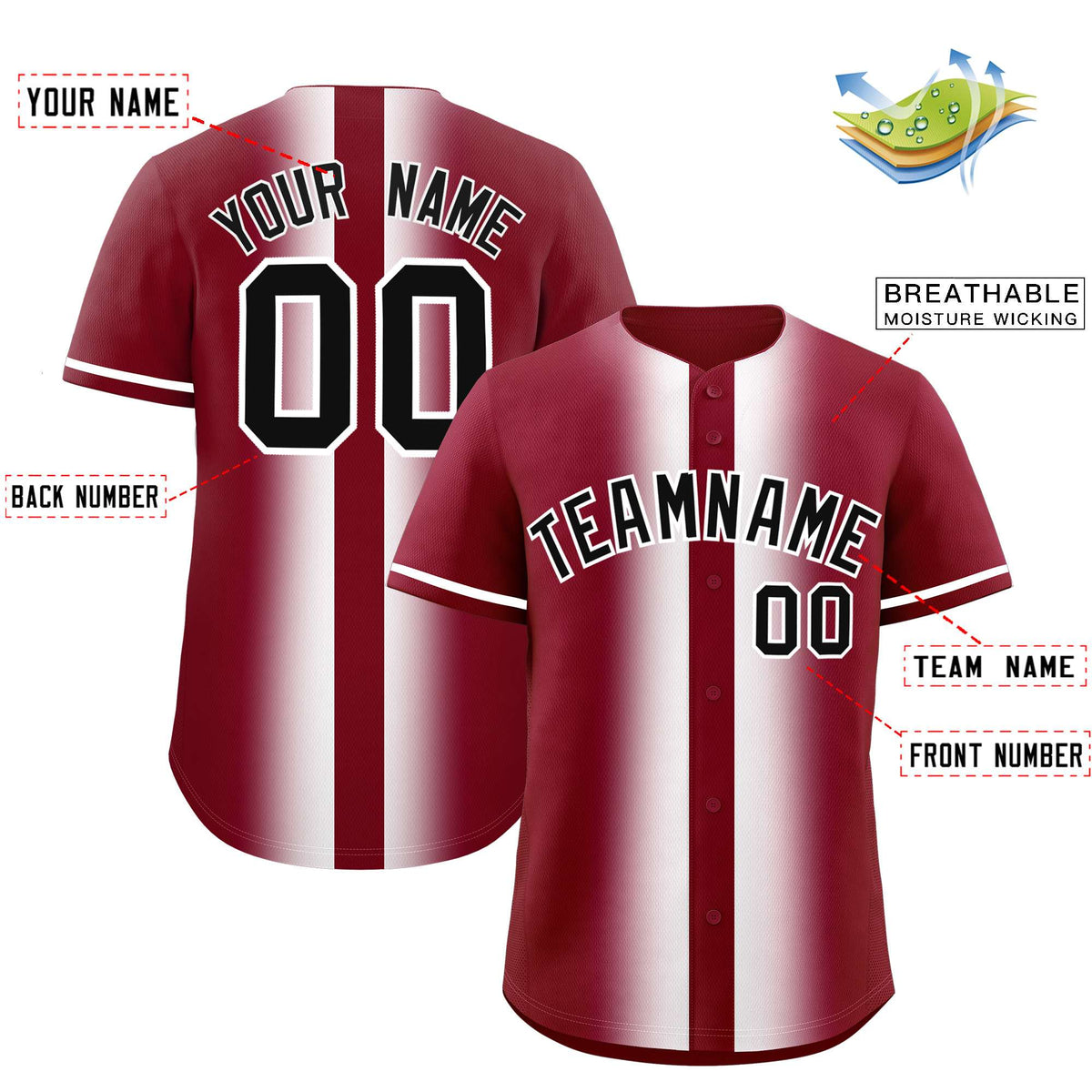 Custom Crimson White Lapel Gradient Fashion Authentic Baseball Jersey| KXKSHOP