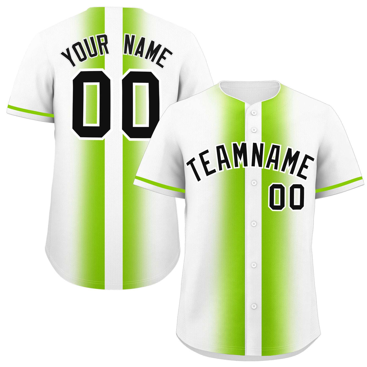 Custom White Neon Green Lapel Gradient Fashion Authentic Baseball Jersey| KXKSHOP