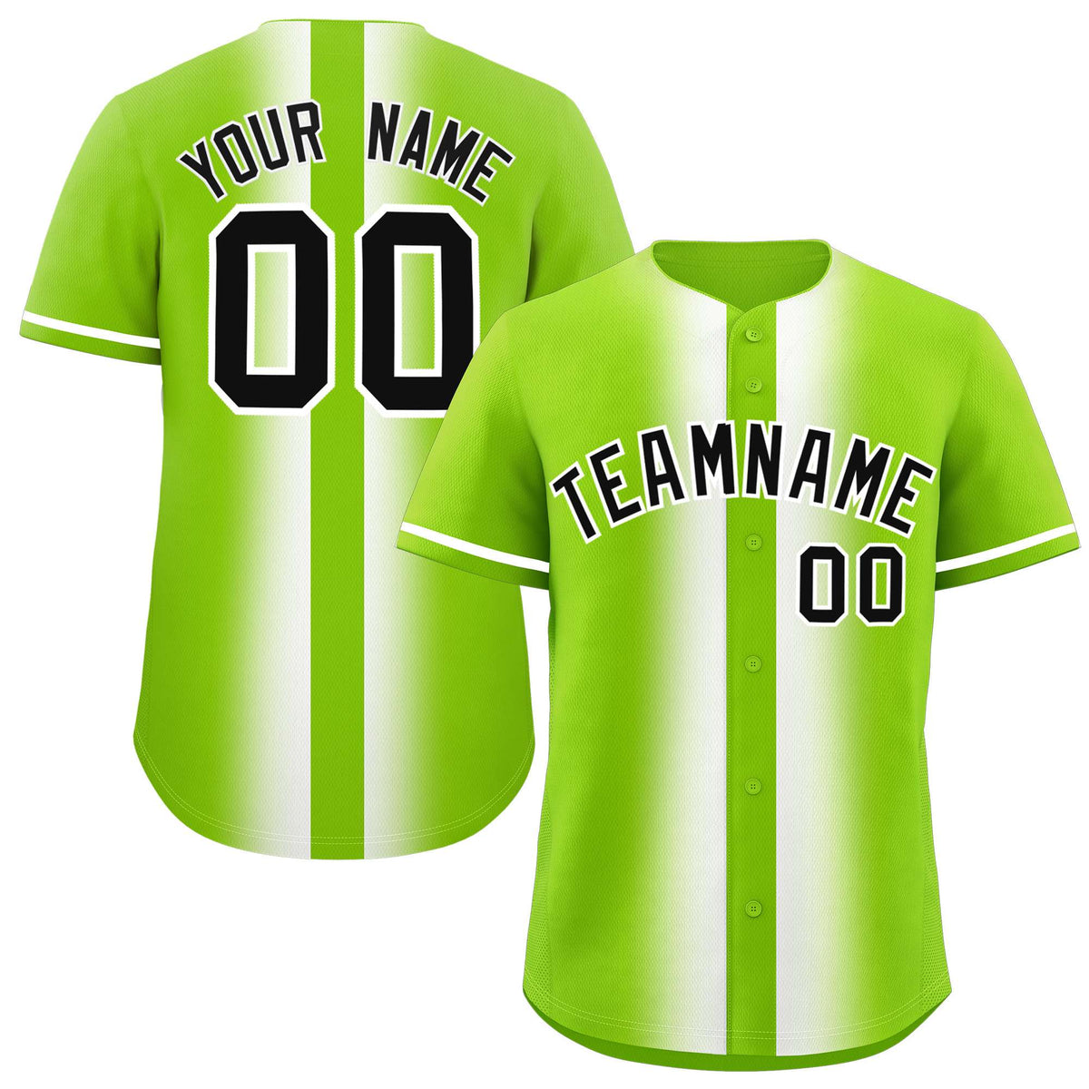 Custom Neon Green White Lapel Gradient Fashion Authentic Baseball Jersey| KXKSHOP