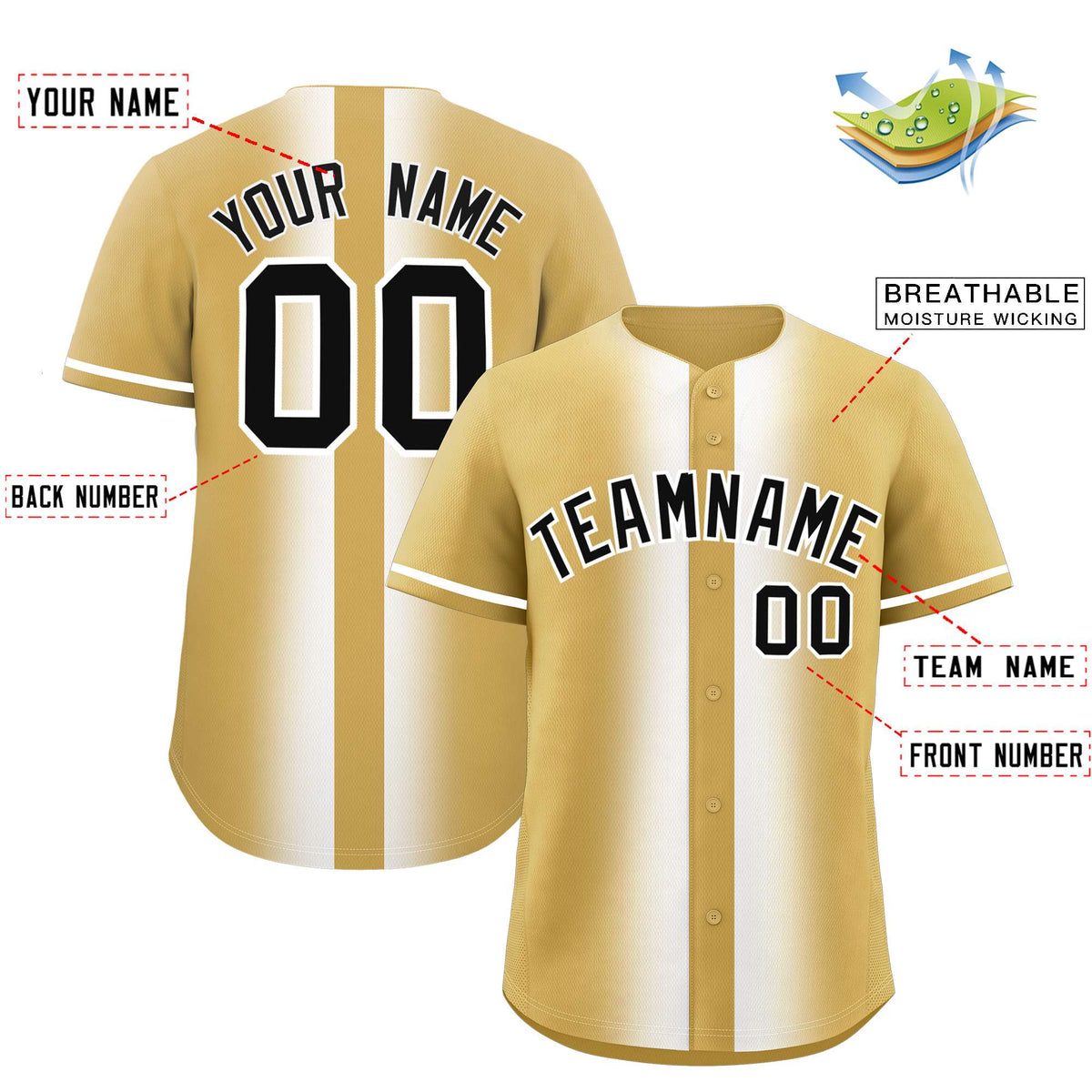 Custom Old Gold White Lapel Gradient Fashion Authentic Baseball Jersey| KXKSHOP
