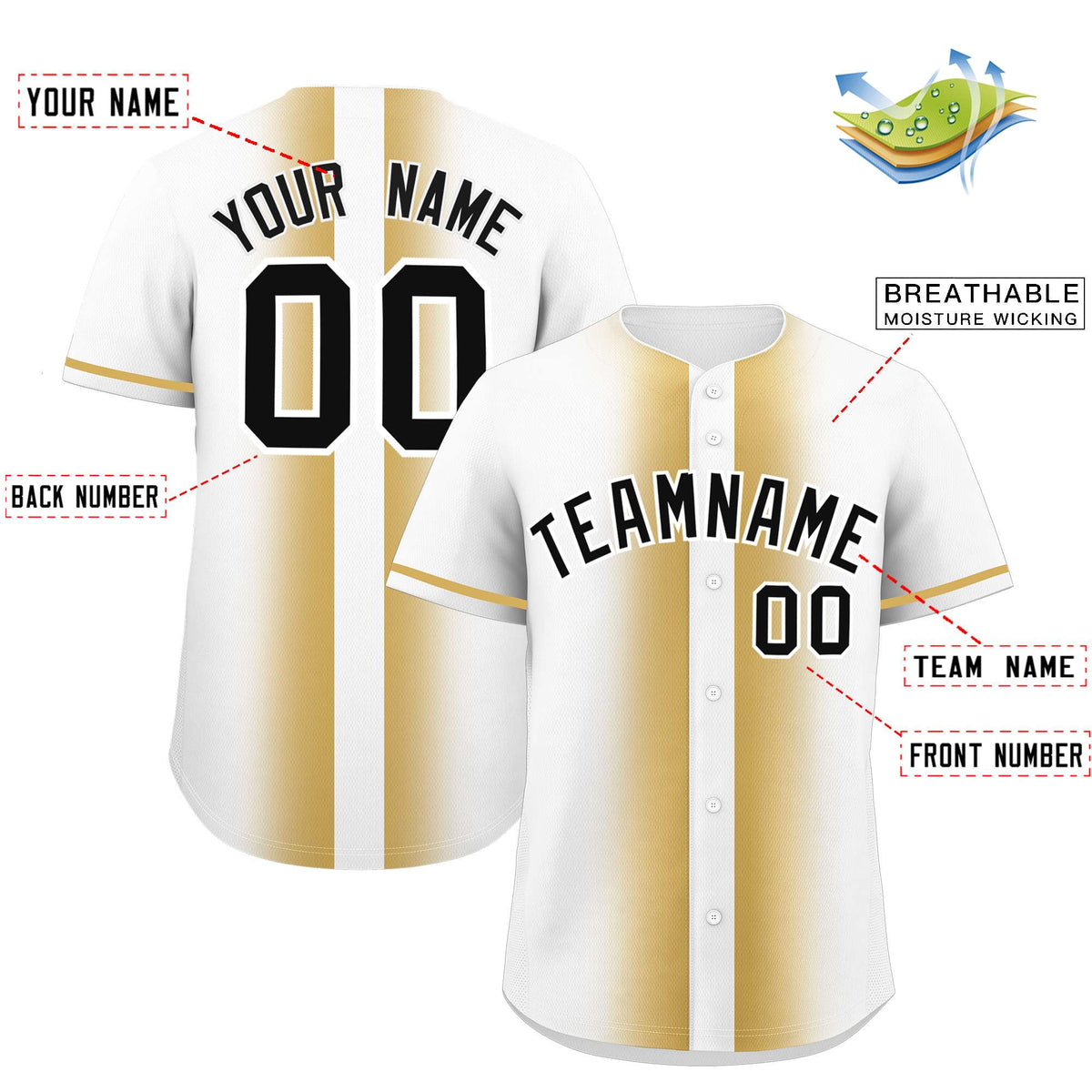 Custom White Old Gold Lapel Gradient Fashion Authentic Baseball Jersey| KXKSHOP