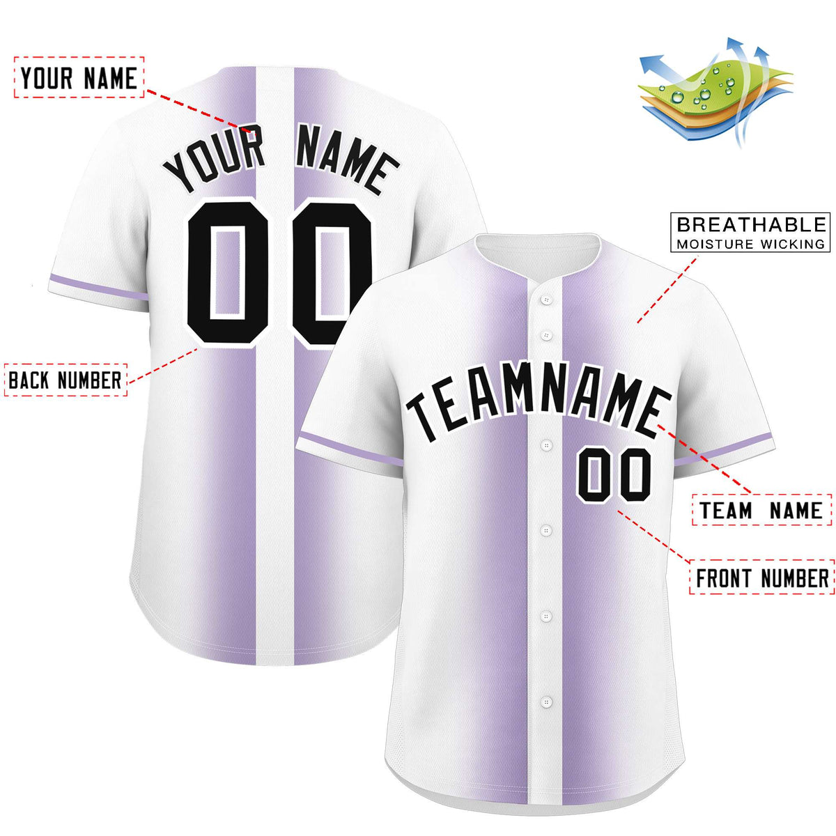 Custom White Light Purple Lapel Gradient Fashion Authentic Baseball Jersey| KXKSHOP