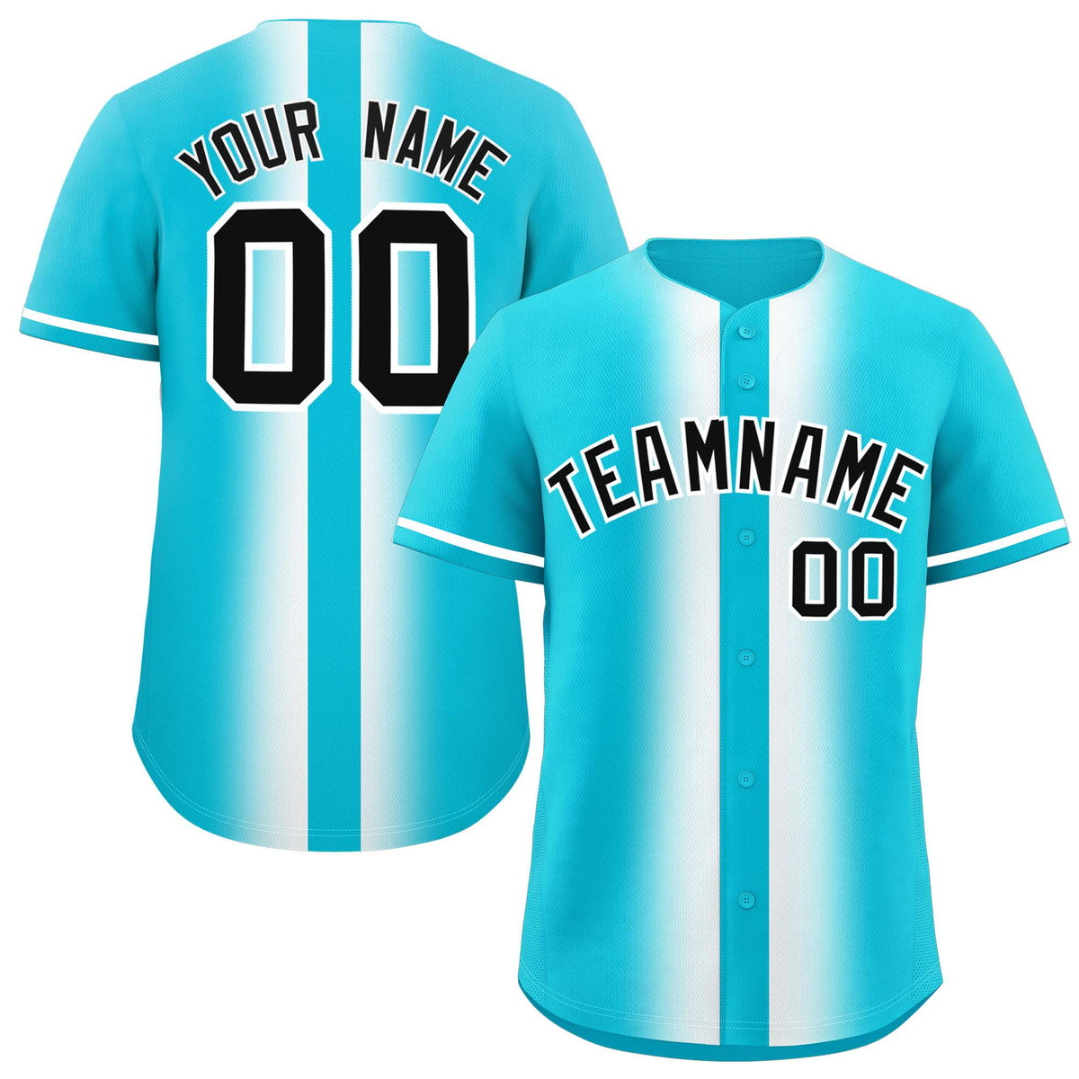 Custom Sky Blue White Lapel Gradient Fashion Authentic Baseball Jersey| KXKSHOP