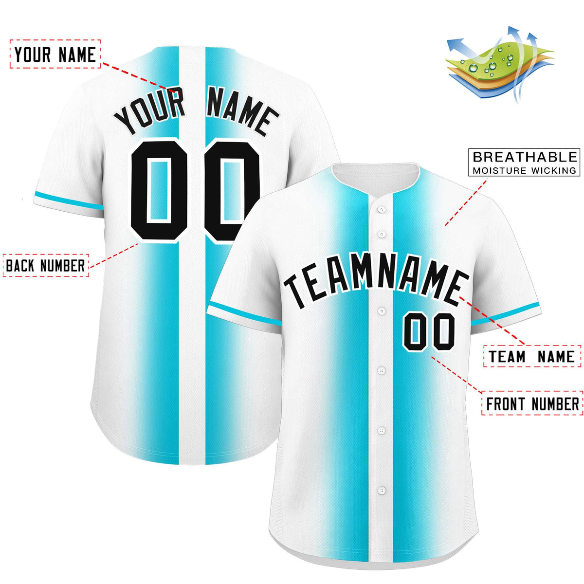 Custom White Sky Blue Lapel Gradient Fashion Authentic Baseball Jersey| KXKSHOP