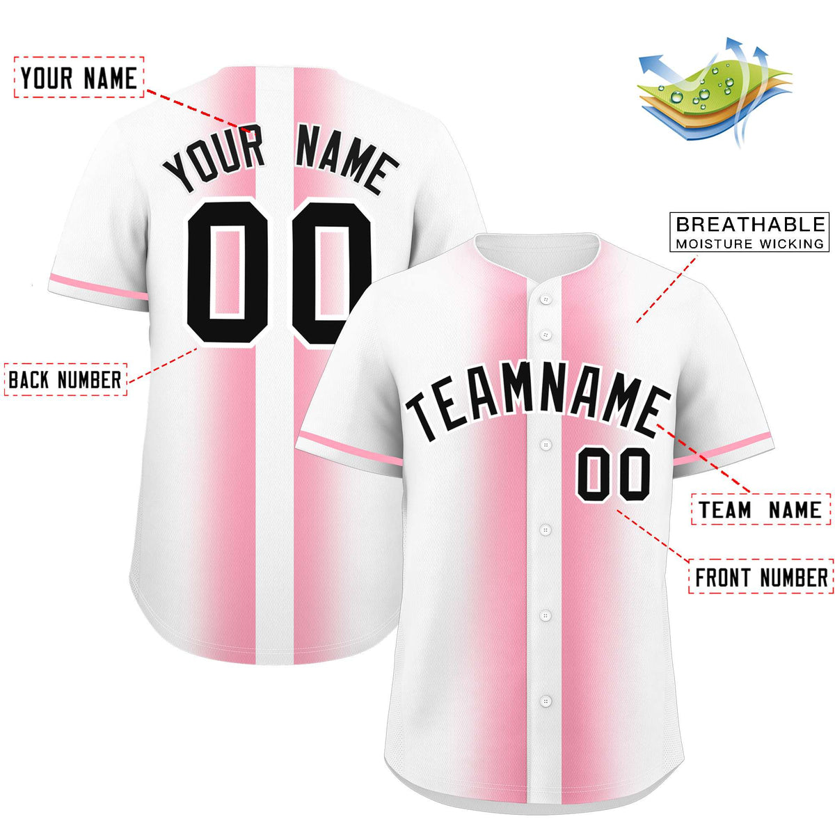 Custom White Light Pink Lapel Gradient Fashion Authentic Baseball Jersey| KXKSHOP
