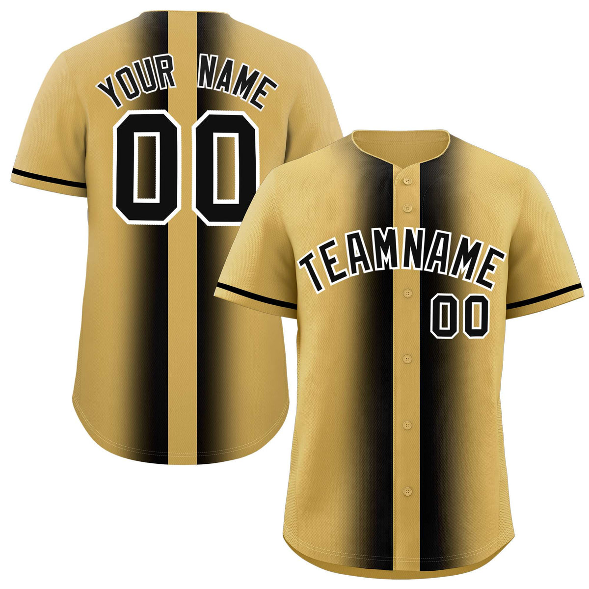 Custom Old Gold Black Lapel Gradient Fashion Authentic Baseball Jersey| KXKSHOP