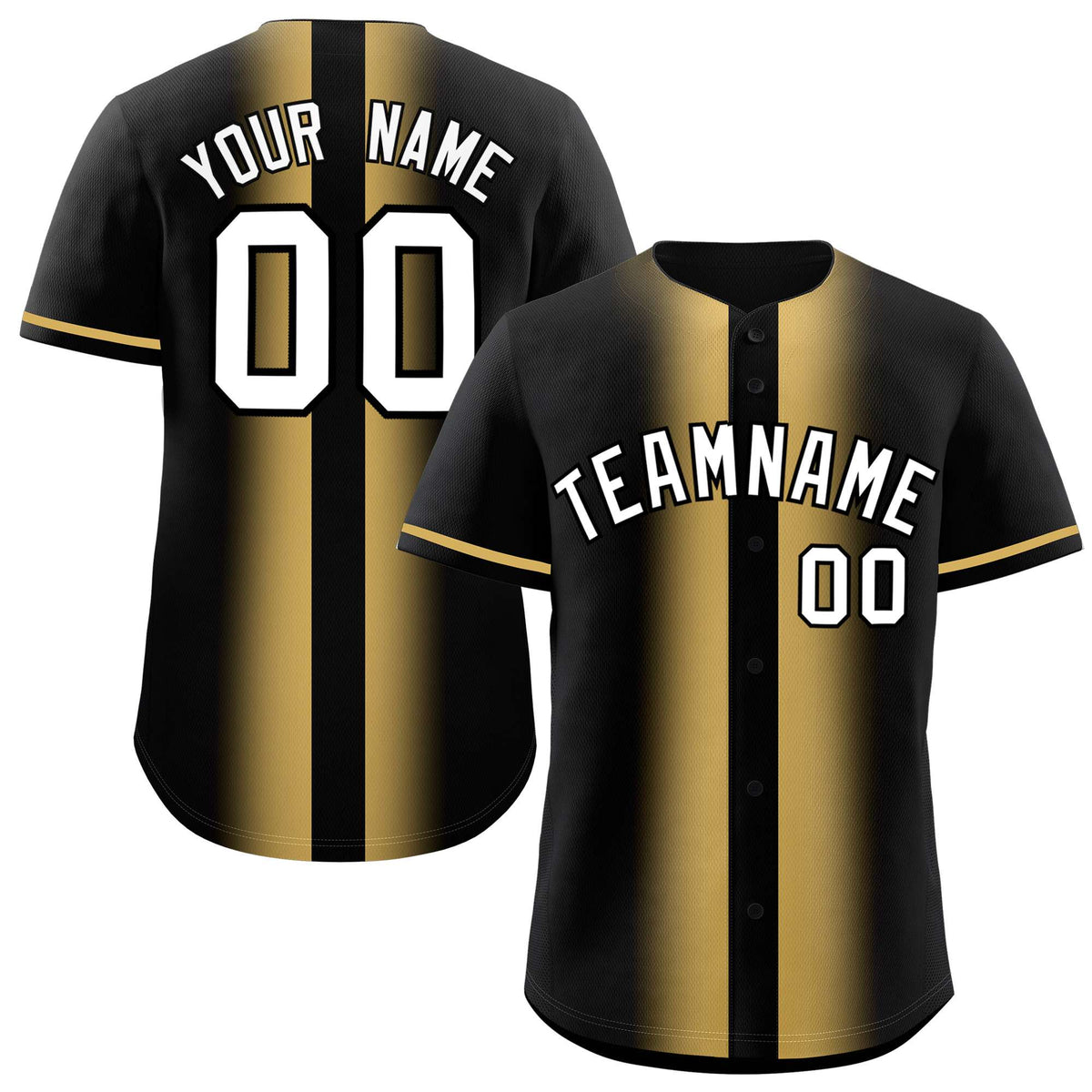 Custom Black Old Gold Lapel Gradient Fashion Authentic Baseball Jersey| KXKSHOP