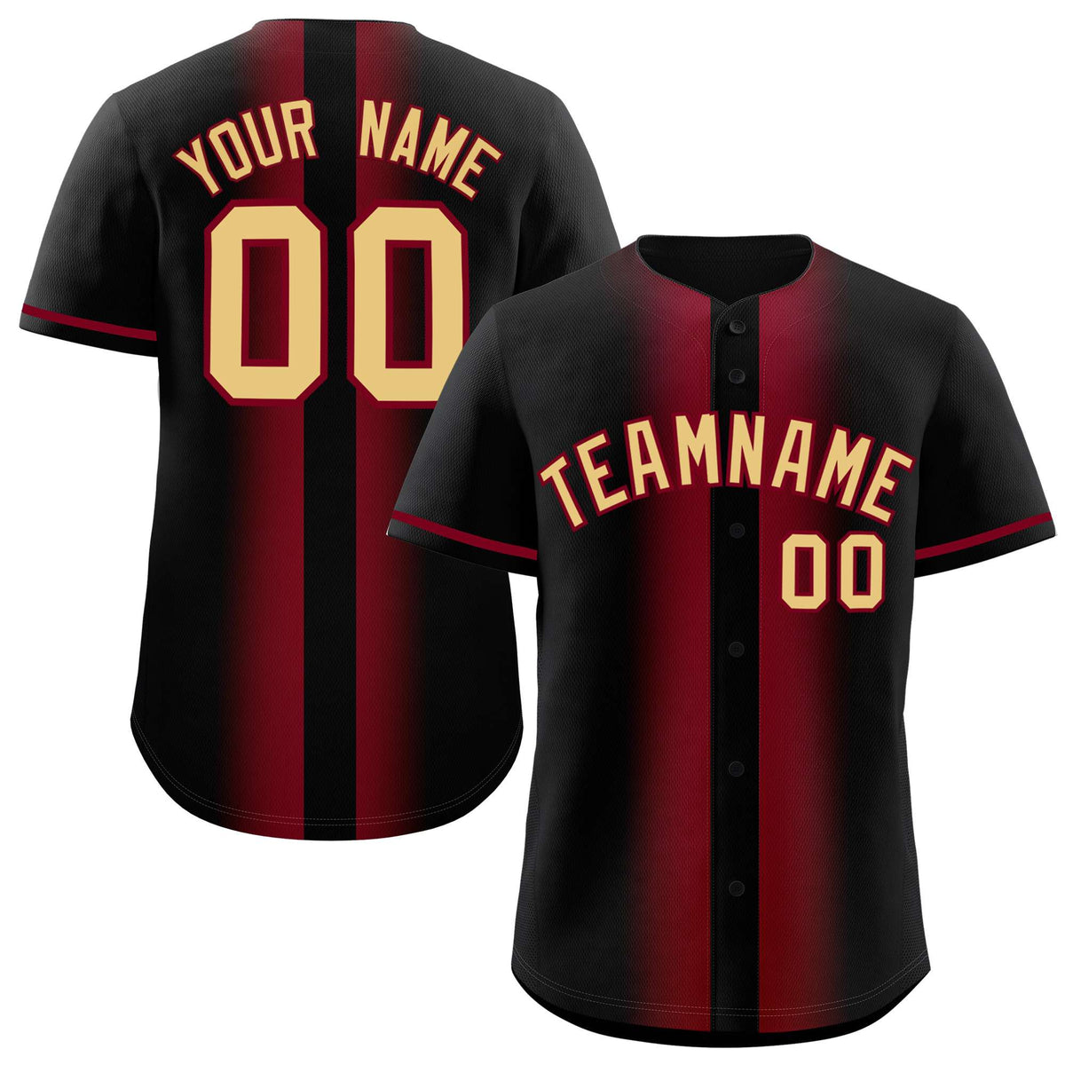 Custom Black Crimson Lapel Gradient Fashion Authentic Baseball Jersey| KXKSHOP