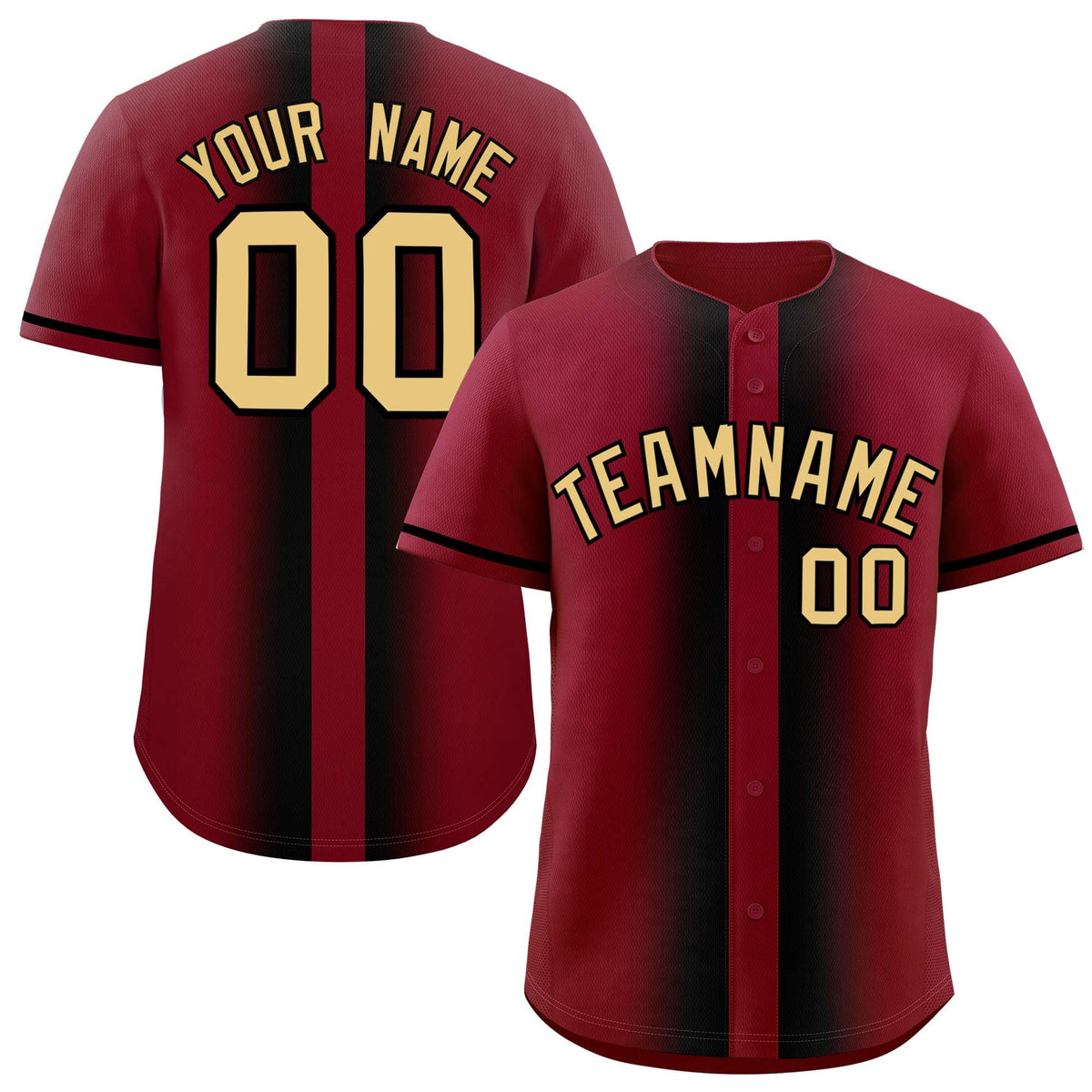 Custom Crimson Black Lapel Gradient Fashion Authentic Baseball Jersey| KXKSHOP