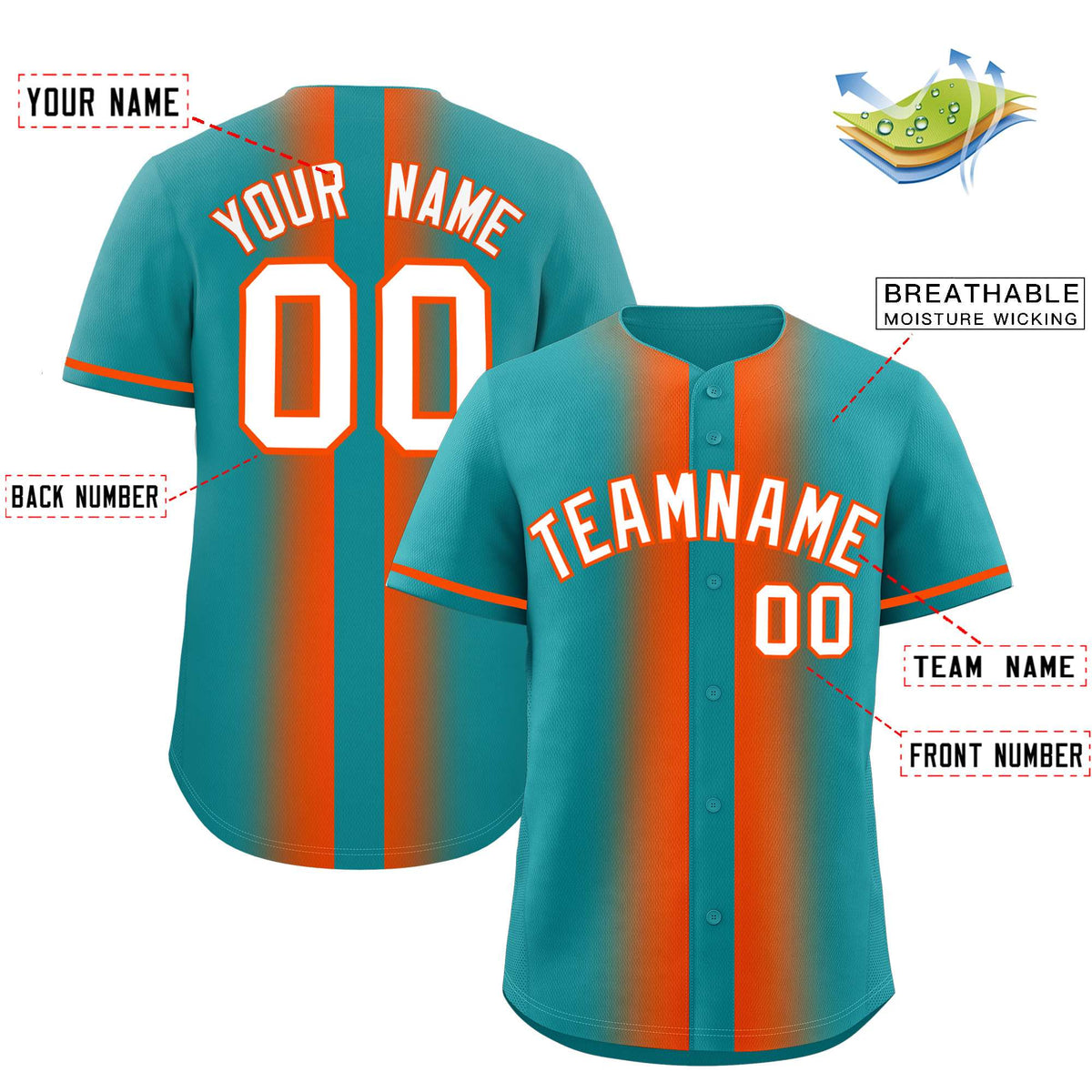 Custom Aqua Orange Lapel Gradient Fashion Authentic Baseball Jersey| KXKSHOP