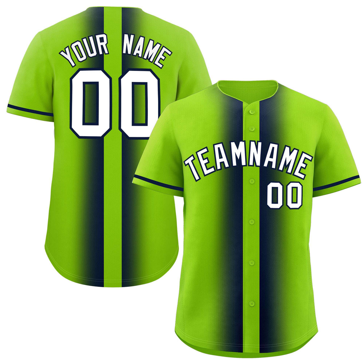 Custom Neon Green Navy Lapel Gradient Fashion Authentic Baseball Jersey| KXKSHOP
