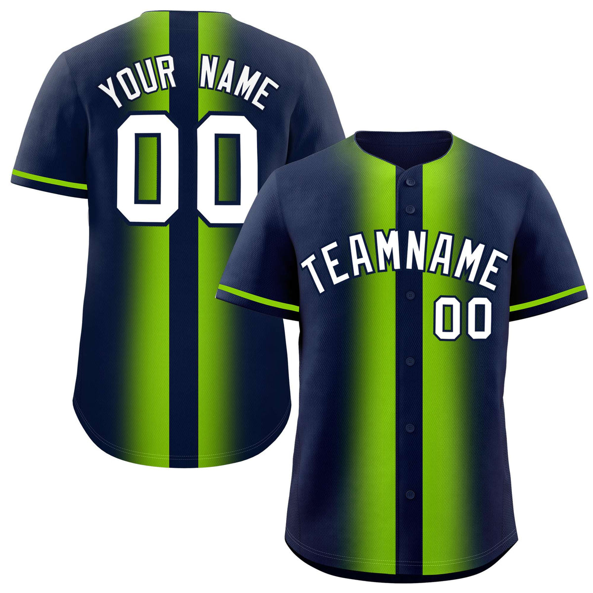Custom Navy Neon Green Lapel Gradient Fashion Authentic Baseball Jersey| KXKSHOP