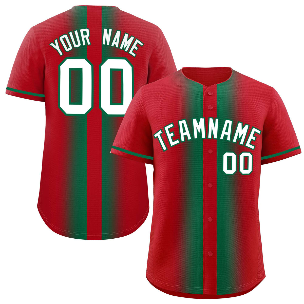 Custom Red Kelly Green Lapel Gradient Fashion Authentic Baseball Jersey| KXKSHOP