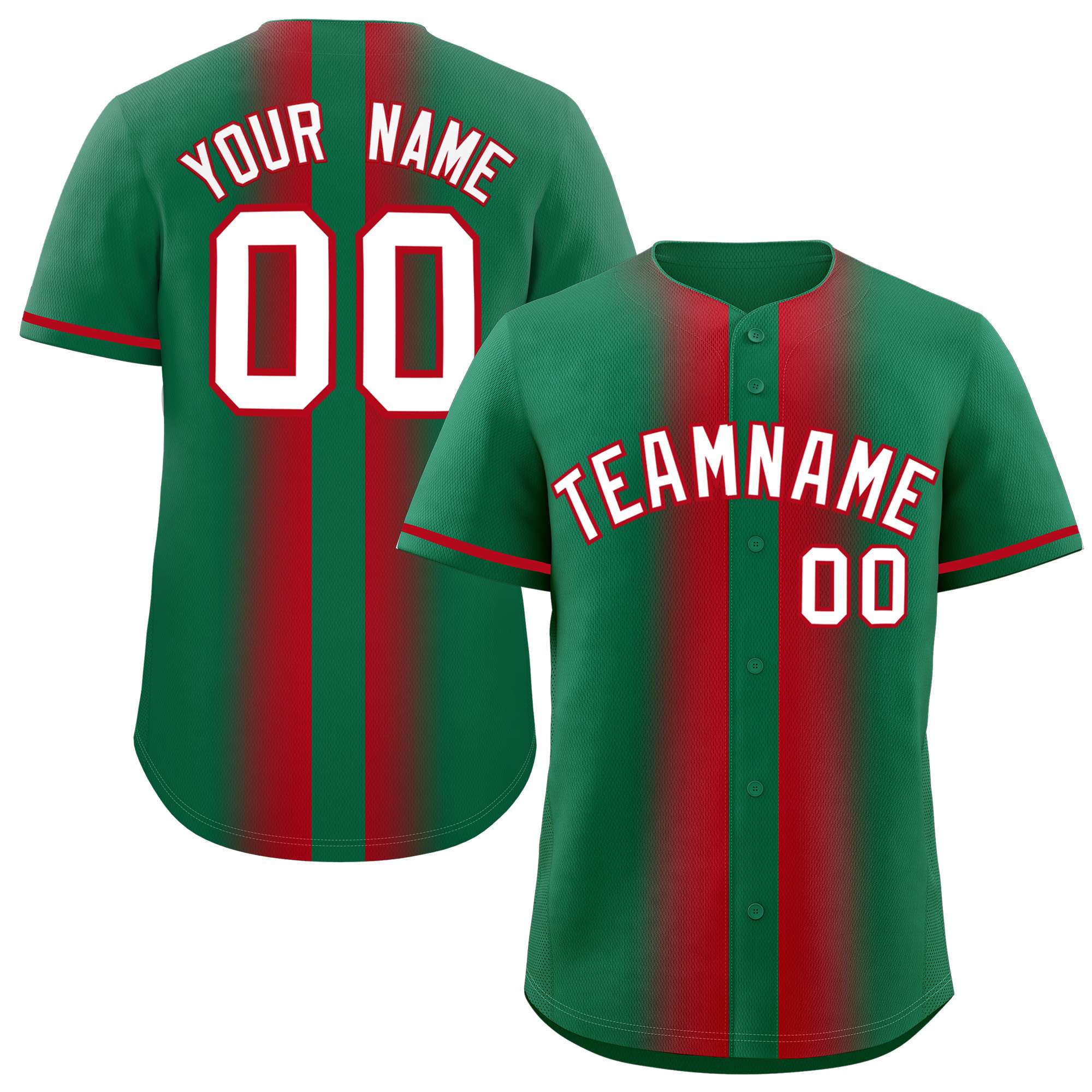 Custom Kelly Green Red Lapel Gradient Fashion Authentic Baseball Jersey| KXKSHOP