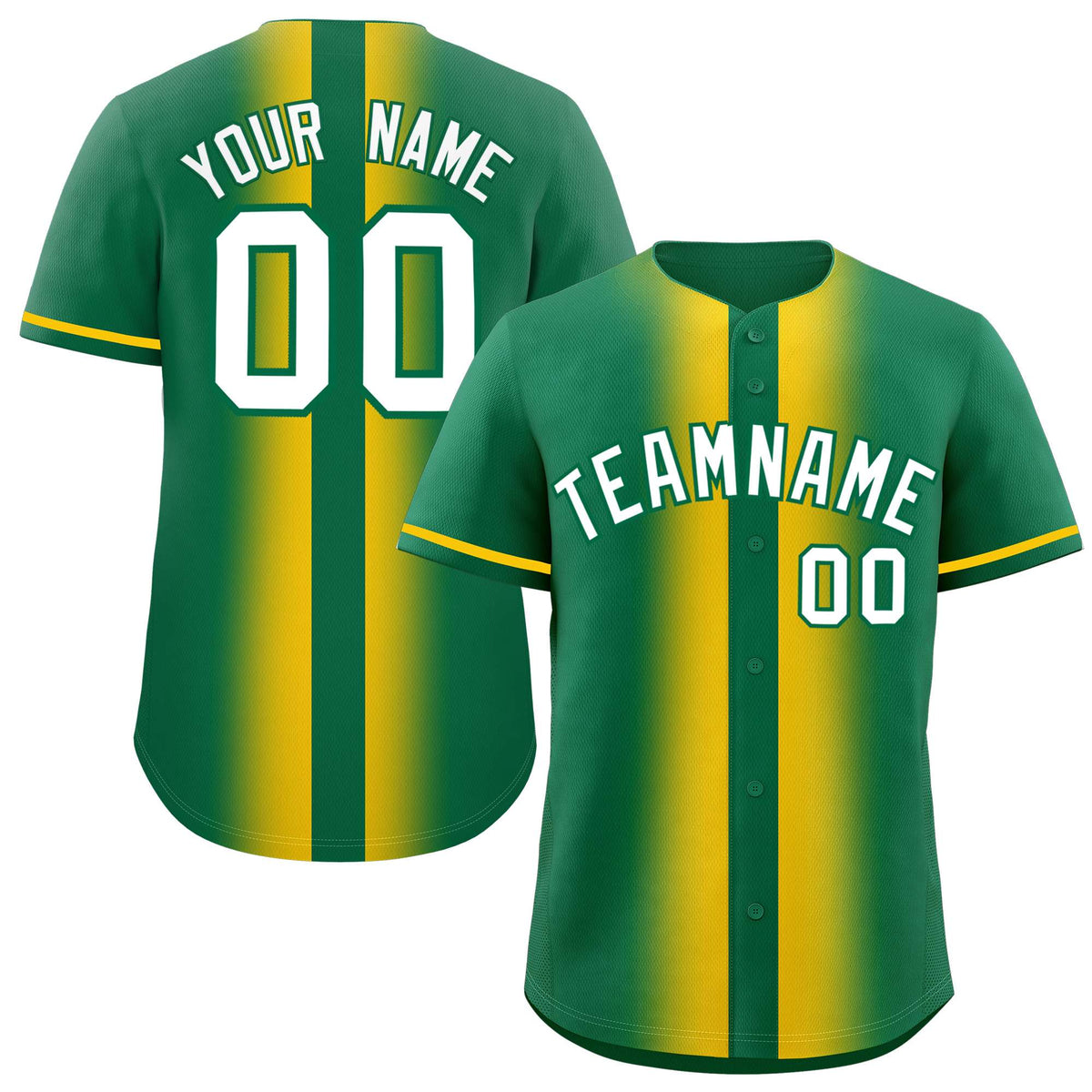 Custom Kelly Green Gold Lapel Gradient Fashion Authentic Baseball Jersey| KXKSHOP