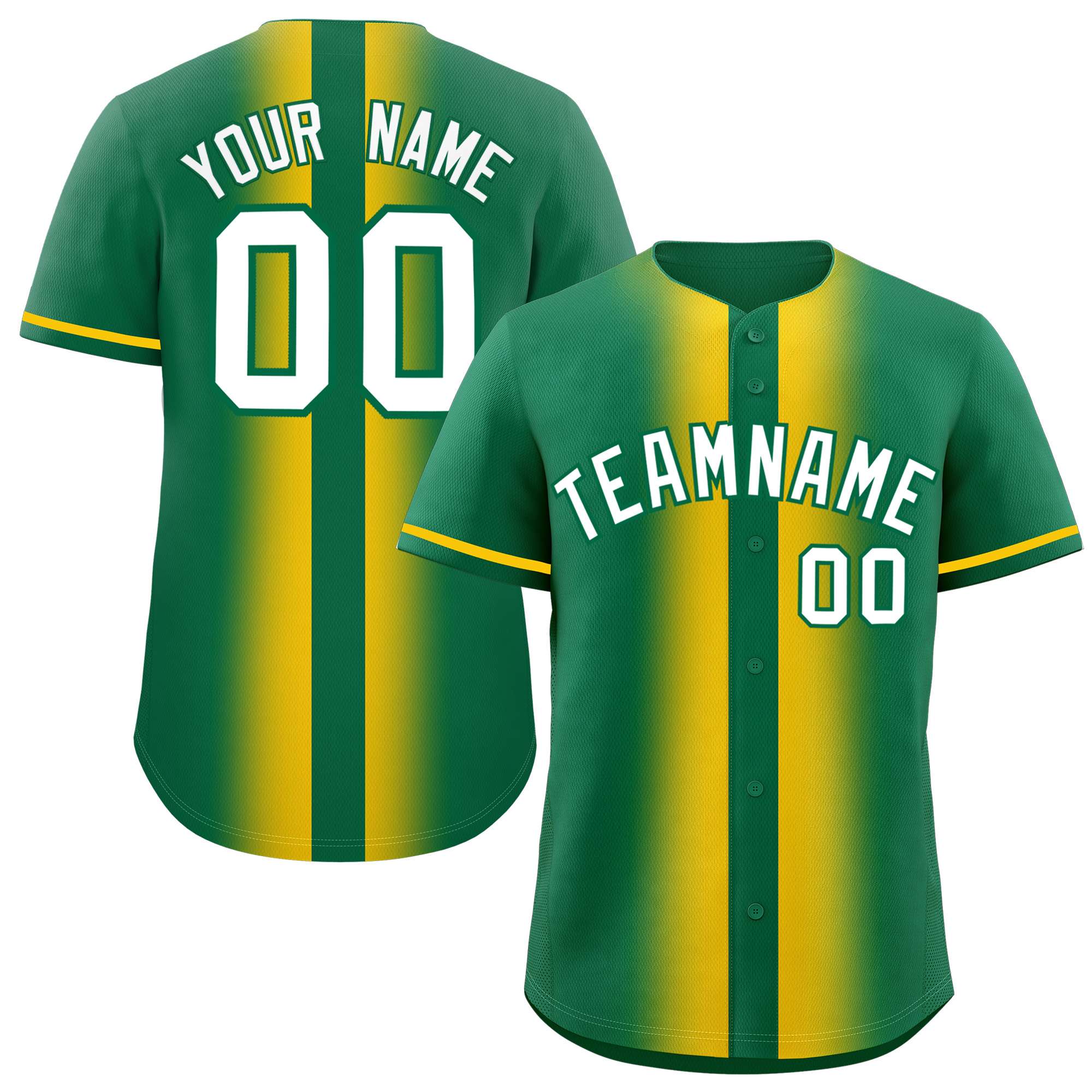 Custom Kelly Green Gold Lapel Gradient Fashion Authentic Baseball Jersey| KXKSHOP