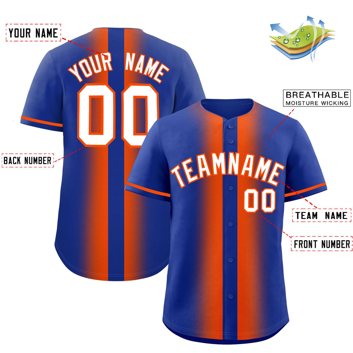 Custom Royal Orange Lapel Gradient Fashion Authentic Baseball Jersey| KXKSHOP