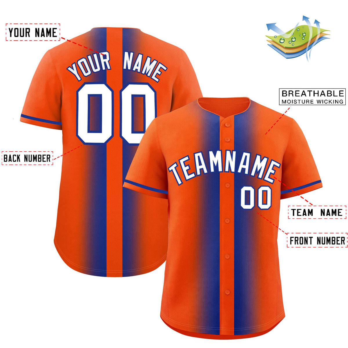 Custom Orange Royal Lapel Gradient Fashion Authentic Baseball Jersey| KXKSHOP