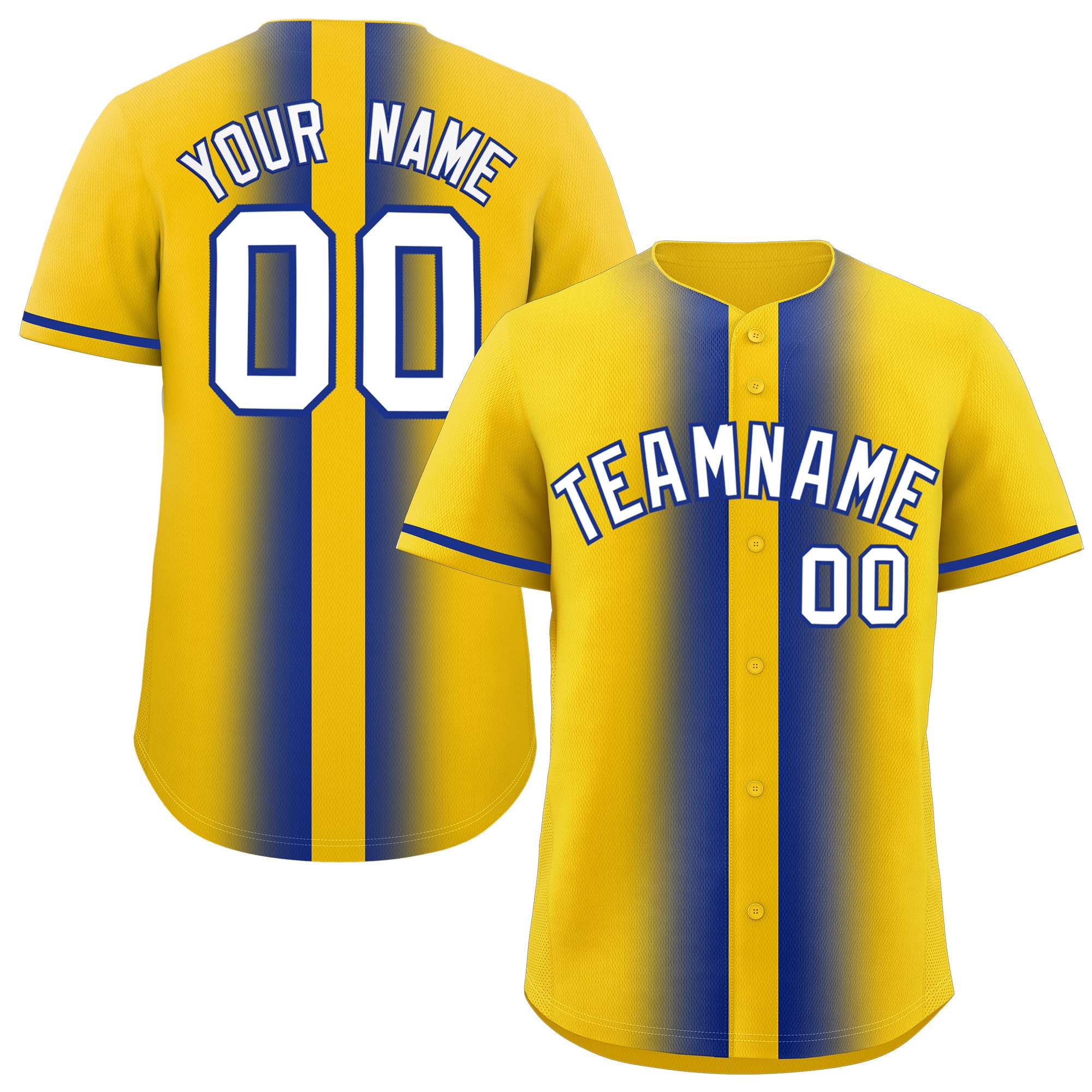Custom Gold Royal Lapel Gradient Fashion Authentic Baseball Jersey| KXKSHOP