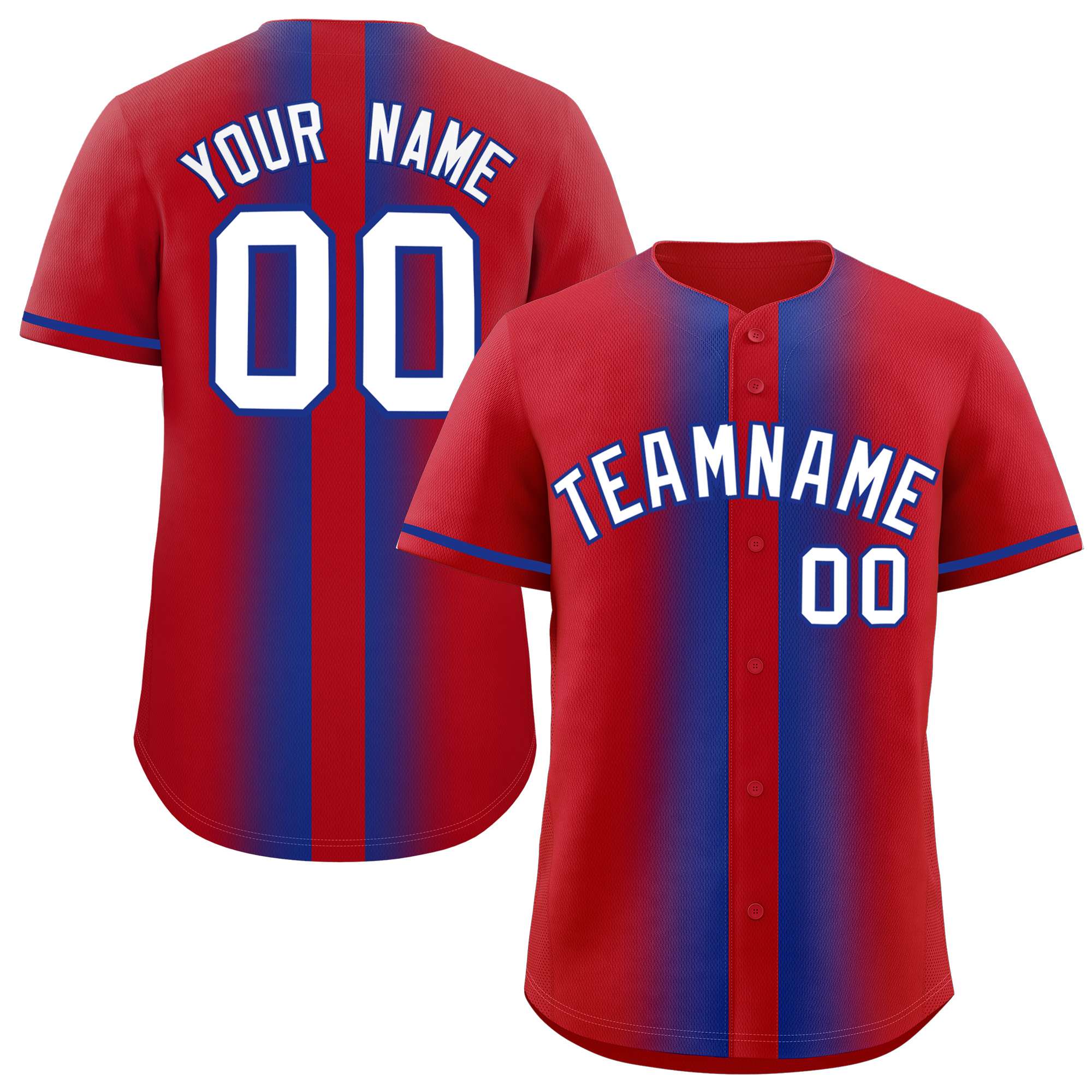 Custom Red Royal Lapel Gradient Fashion Authentic Baseball Jersey| KXKSHOP