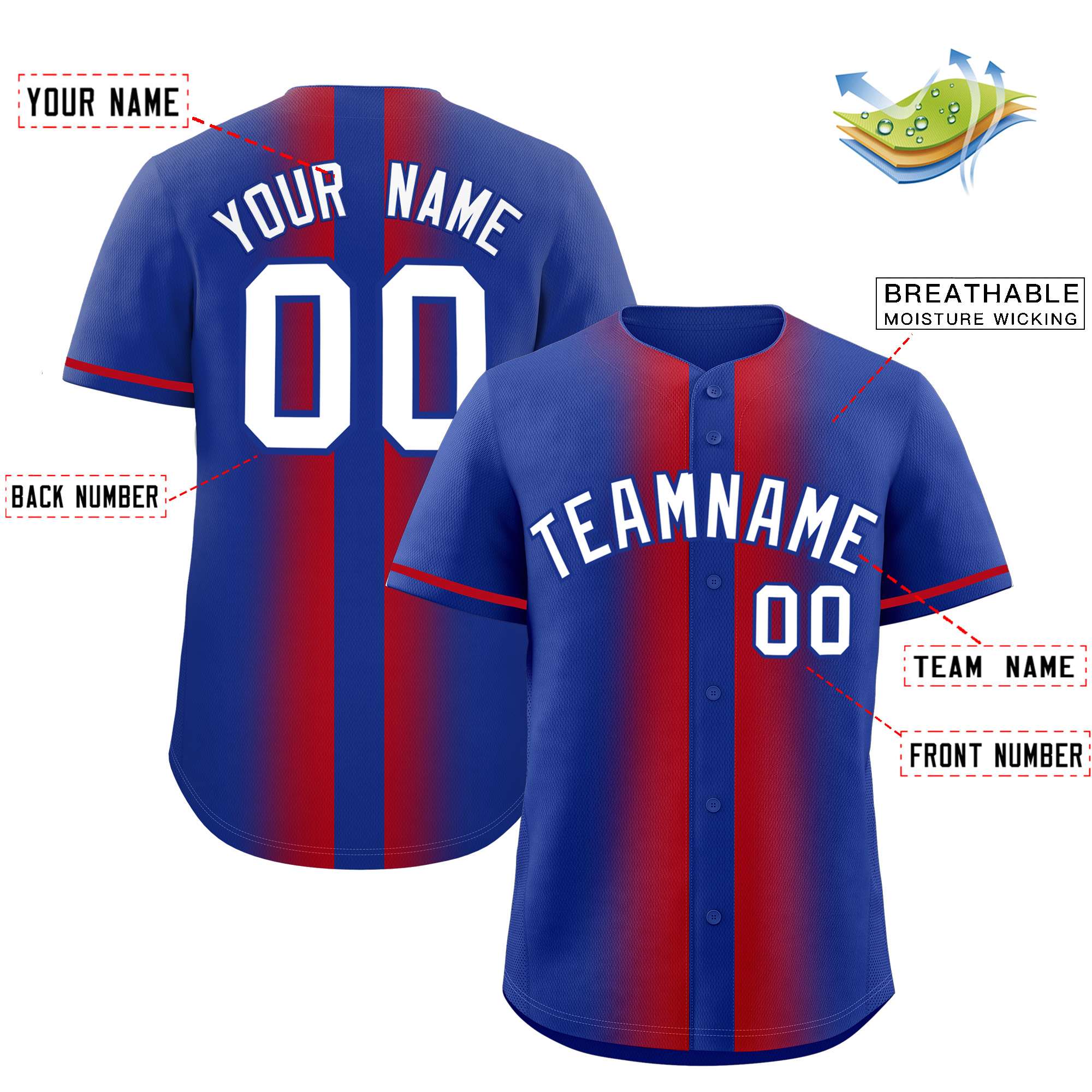 Custom Royal Red Lapel Gradient Fashion Authentic Baseball Jersey| KXKSHOP