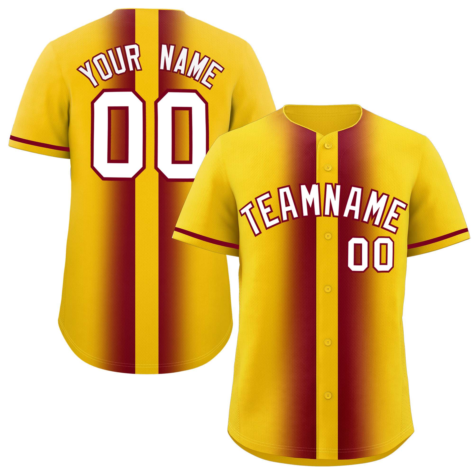 Custom Gold Crimson Lapel Gradient Fashion Authentic Baseball Jersey| KXKSHOP