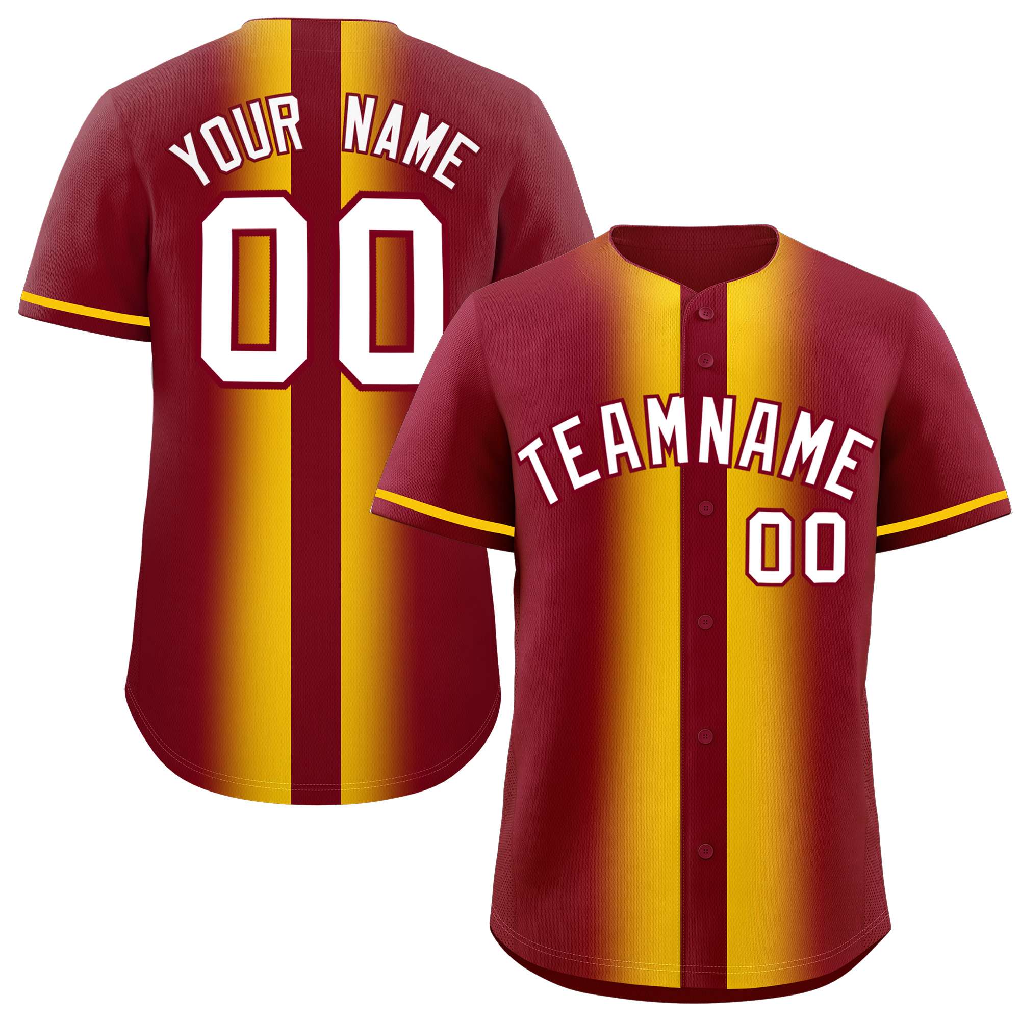 Custom Crimson Gold Lapel Gradient Fashion Authentic Baseball Jersey| KXKSHOP