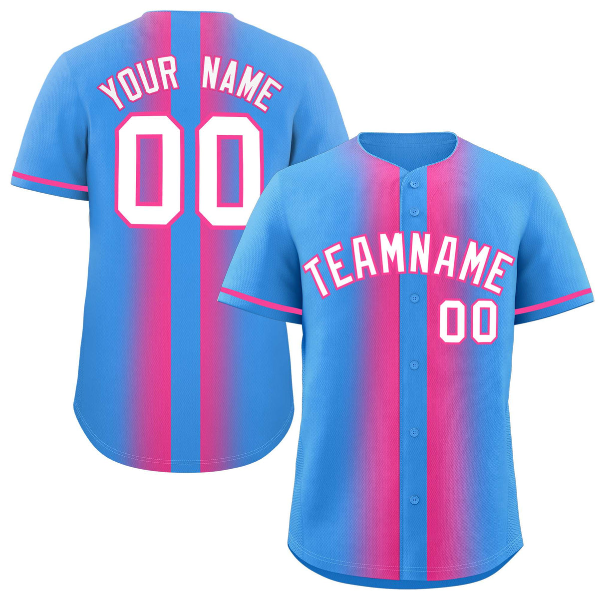 Custom Powder Blue Pink Lapel Gradient Fashion Authentic Baseball Jersey| KXKSHOP