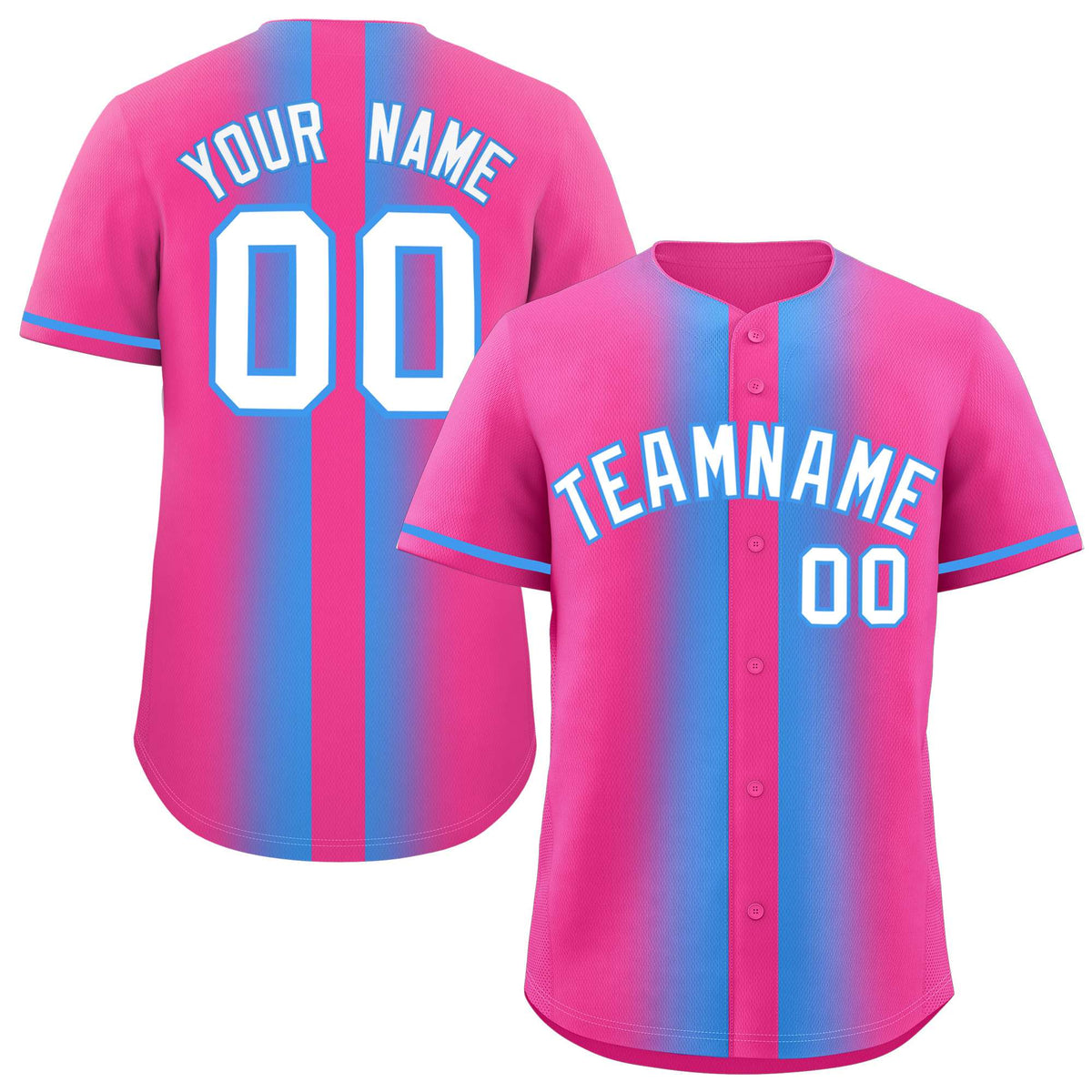 Custom Pink Powder Blue Lapel Gradient Fashion Authentic Baseball Jersey| KXKSHOP