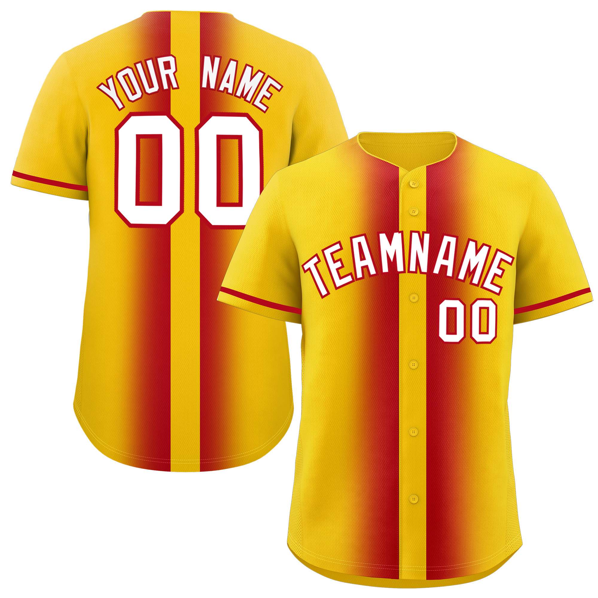 Custom Gold Red Lapel Gradient Fashion Authentic Baseball Jersey| KXKSHOP