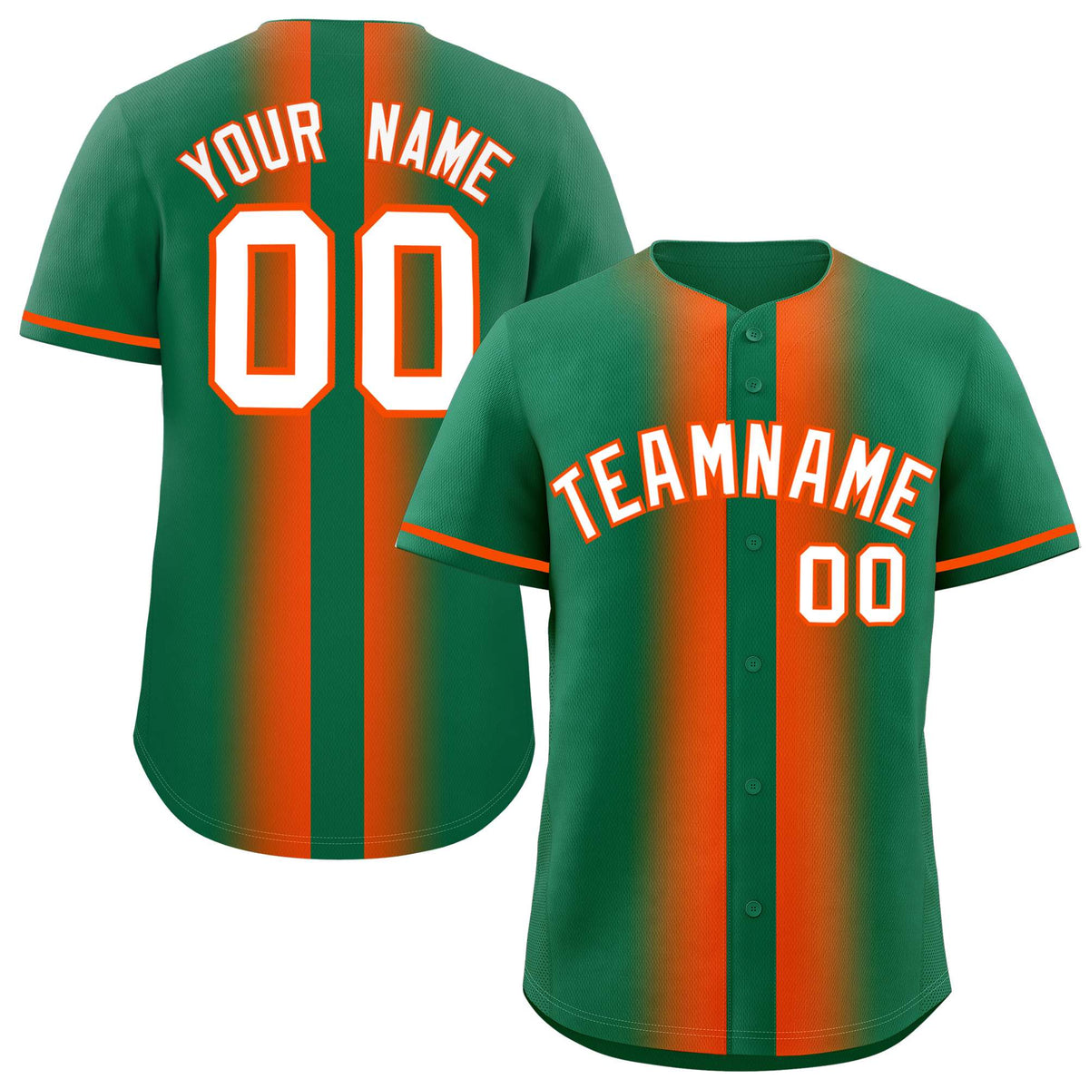 Custom Kelly Green Orange Lapel Gradient Fashion Authentic Baseball Jersey| KXKSHOP