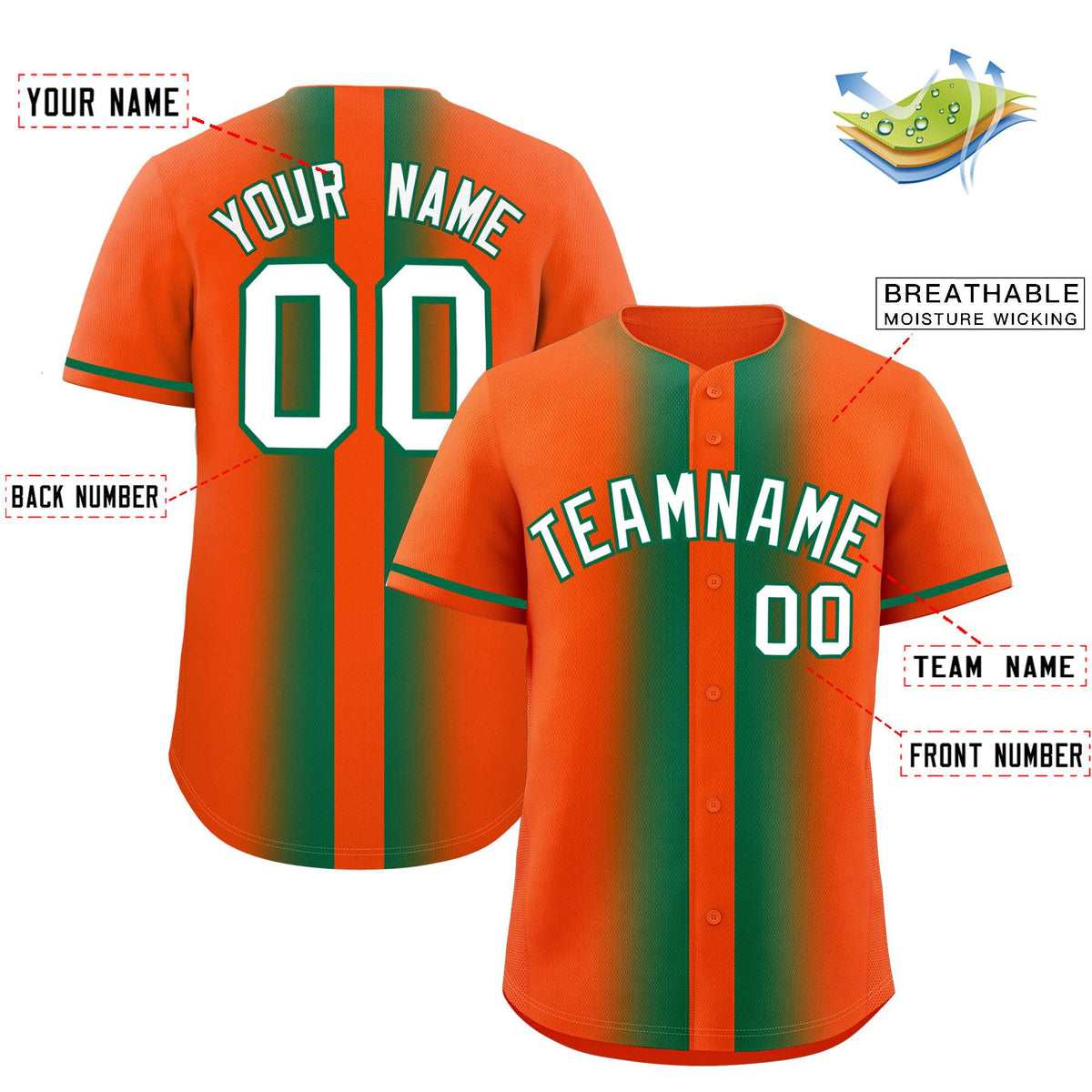 Custom Orange Kelly Green Lapel Gradient Fashion Authentic Baseball Jersey| KXKSHOP