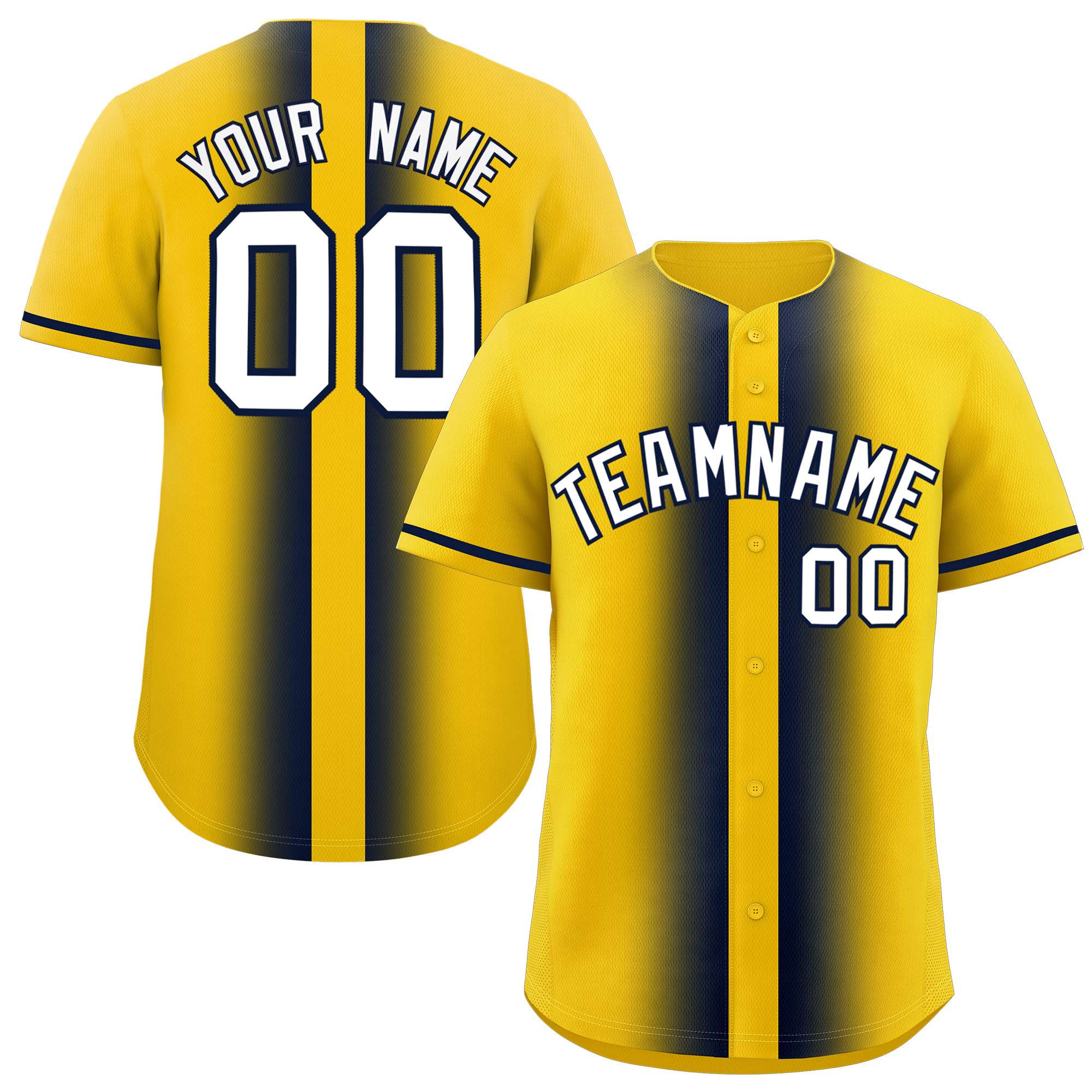 Custom Gold Navy Lapel Gradient Fashion Authentic Baseball Jersey| KXKSHOP