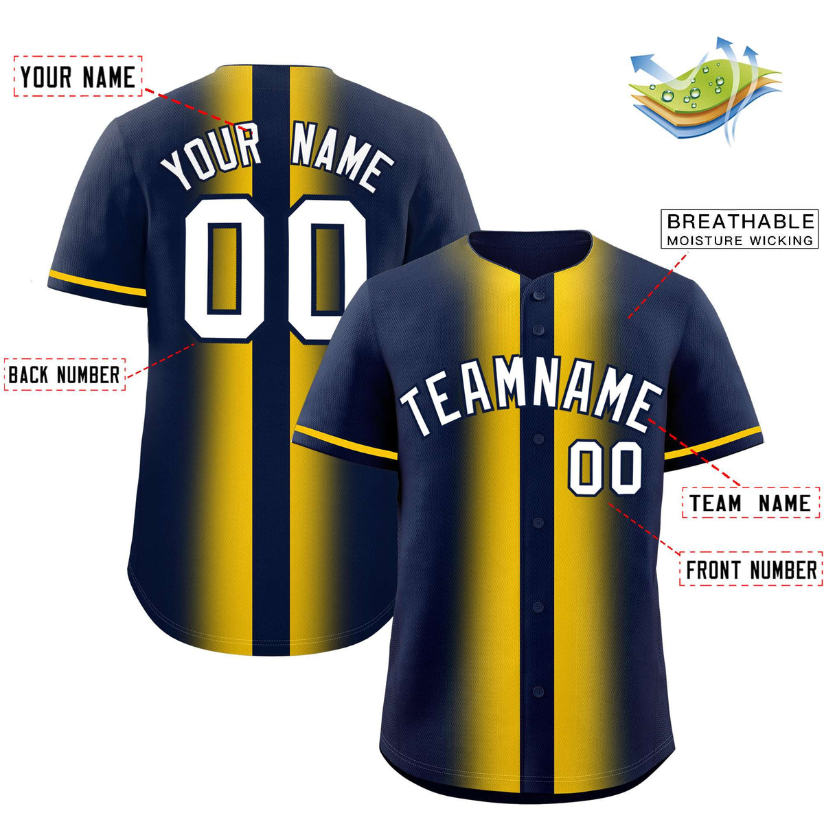 Custom Navy Gold Lapel Gradient Fashion Authentic Baseball Jersey| KXKSHOP