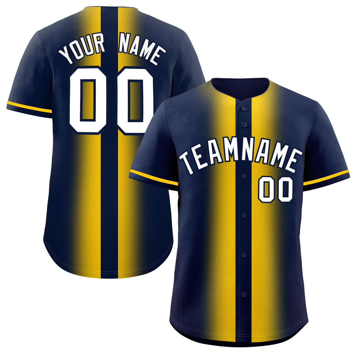 Custom Navy Gold Lapel Gradient Fashion Authentic Baseball Jersey| KXKSHOP